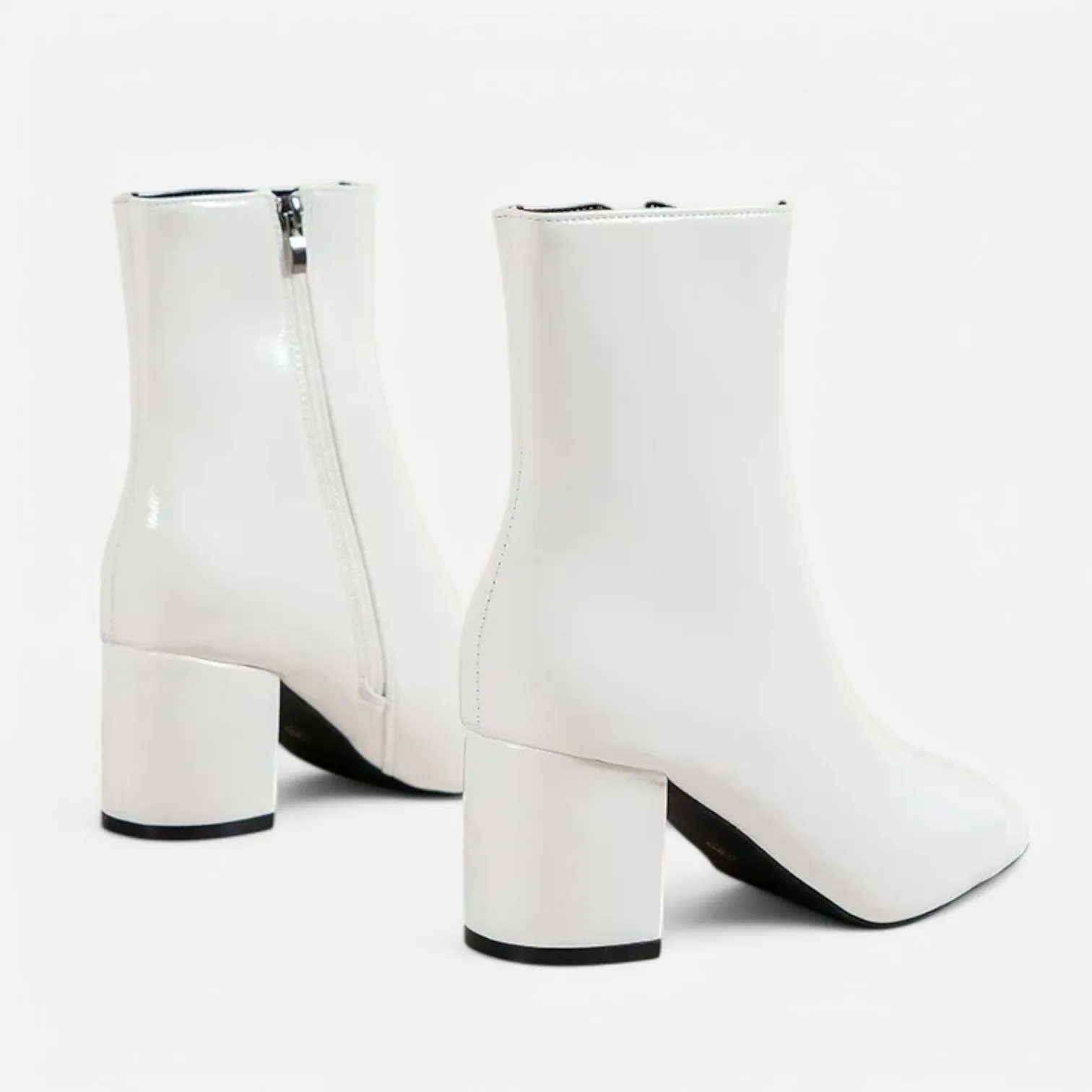 Monacogents | Women's White Ankle Boots with Side Zipper & Pointed Toe