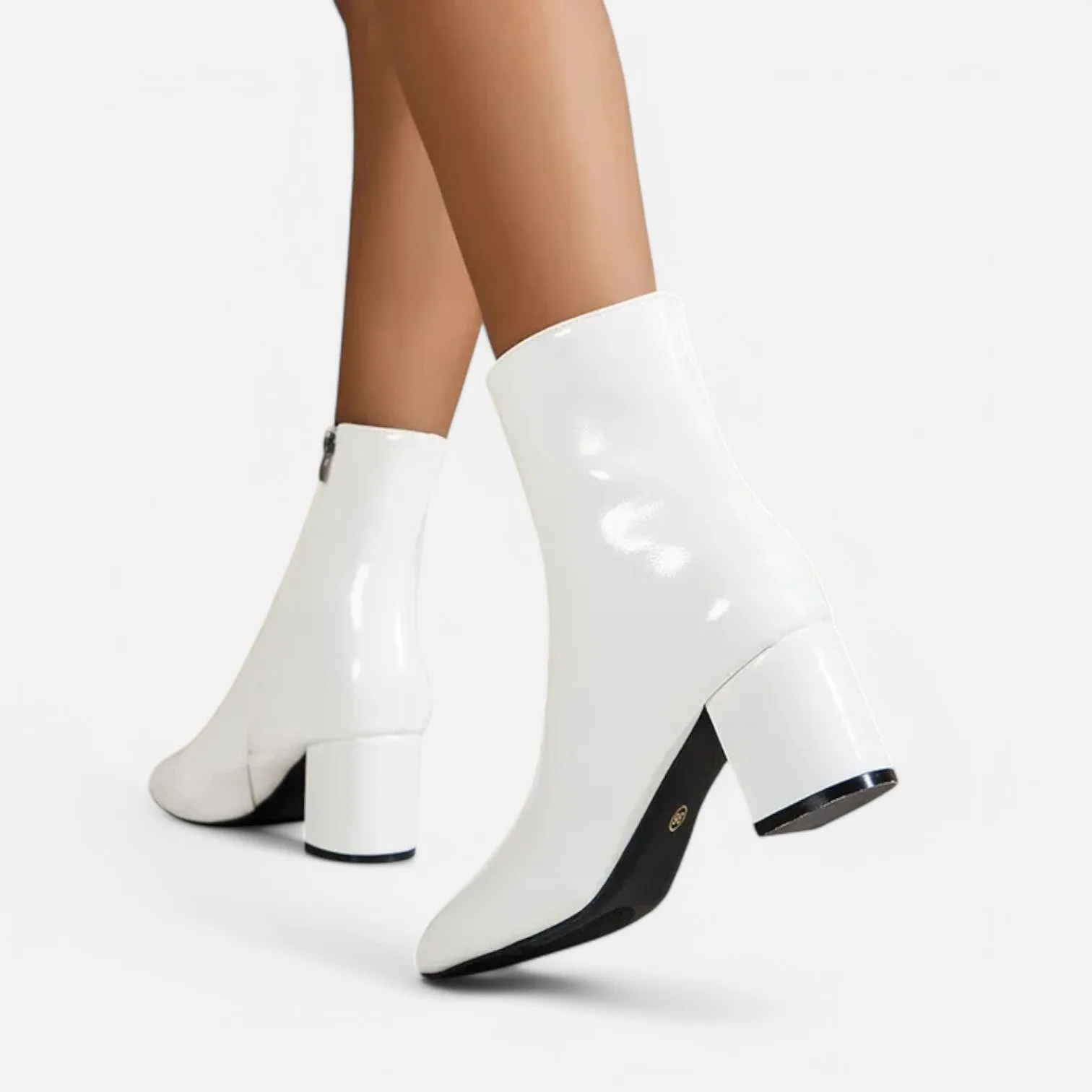 Monacogents | Women's White Ankle Boots with Side Zipper & Pointed Toe
