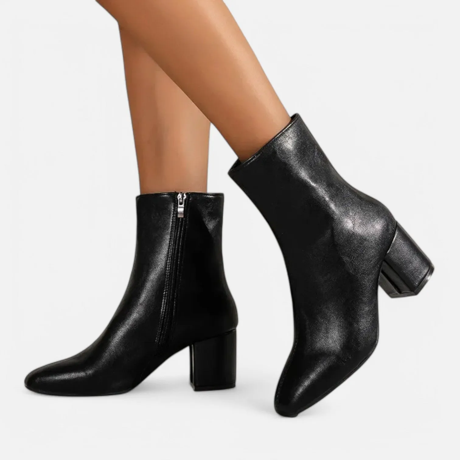 Monacogents | Women's White Ankle Boots with Side Zipper & Pointed Toe