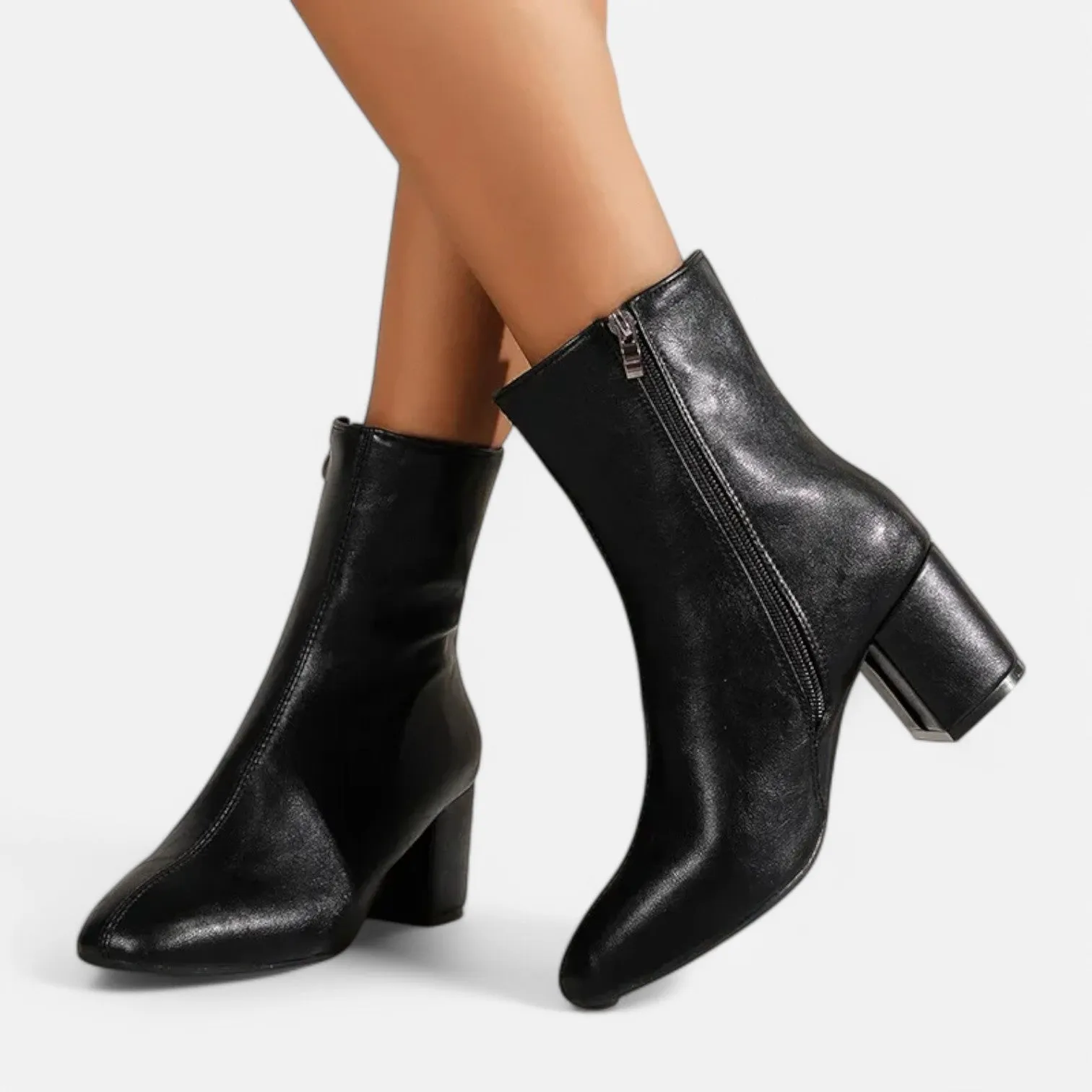 Monacogents | Women's White Ankle Boots with Side Zipper & Pointed Toe