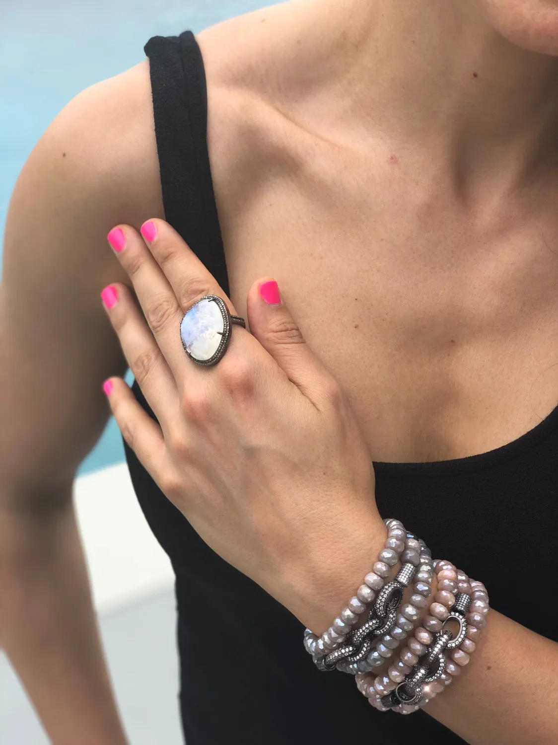Moonstone & Diamond Ring