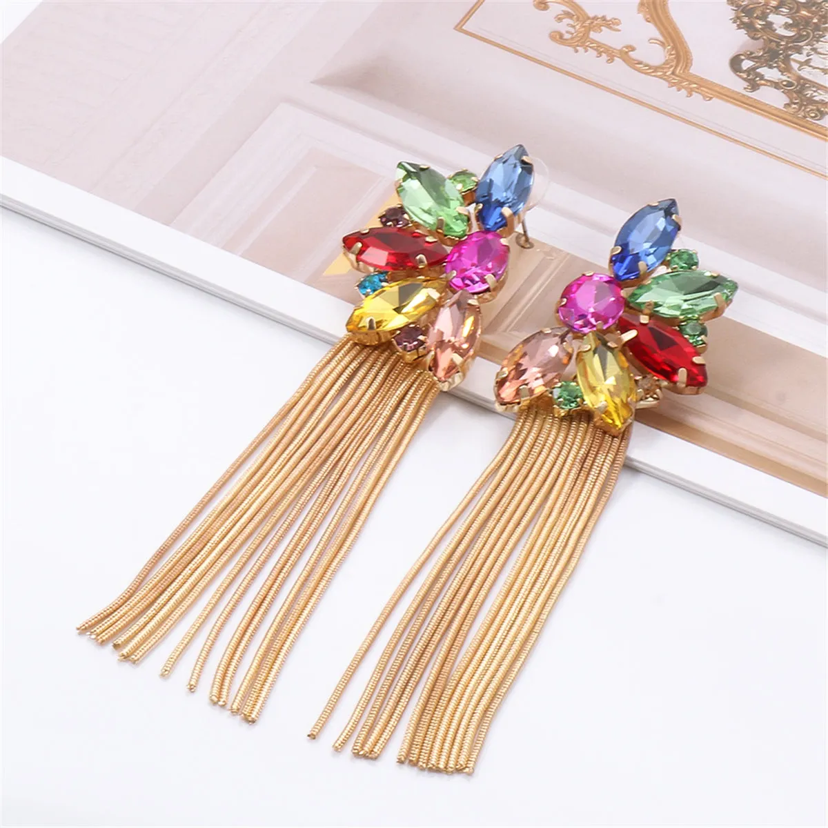 Multicolor Crystal & Cubic Zirconia 18K Gold-Plated Botany Tassel Drop Earrings