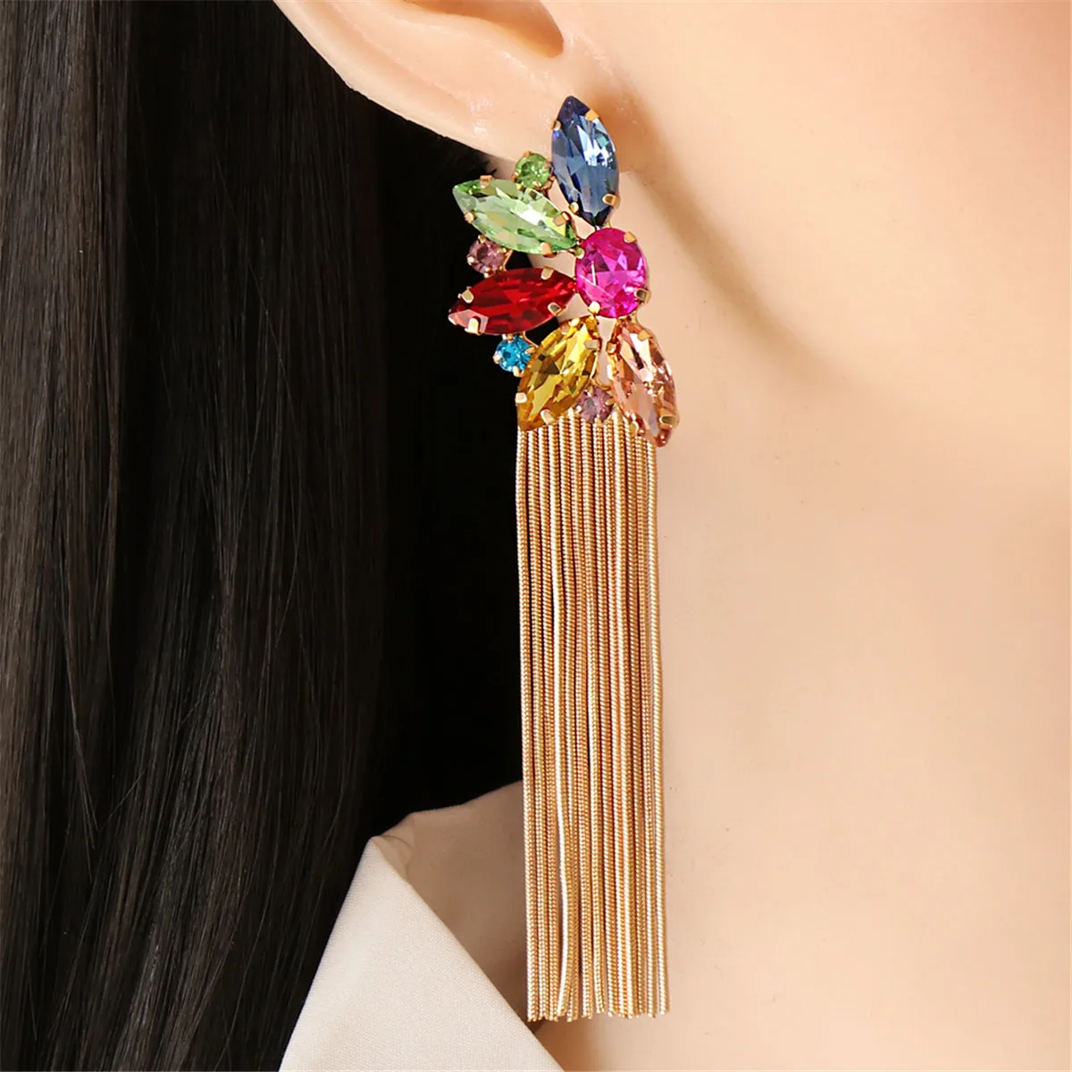 Multicolor Crystal & Cubic Zirconia 18K Gold-Plated Botany Tassel Drop Earrings
