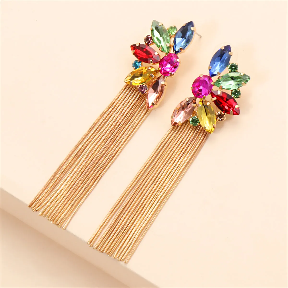Multicolor Crystal & Cubic Zirconia 18K Gold-Plated Botany Tassel Drop Earrings