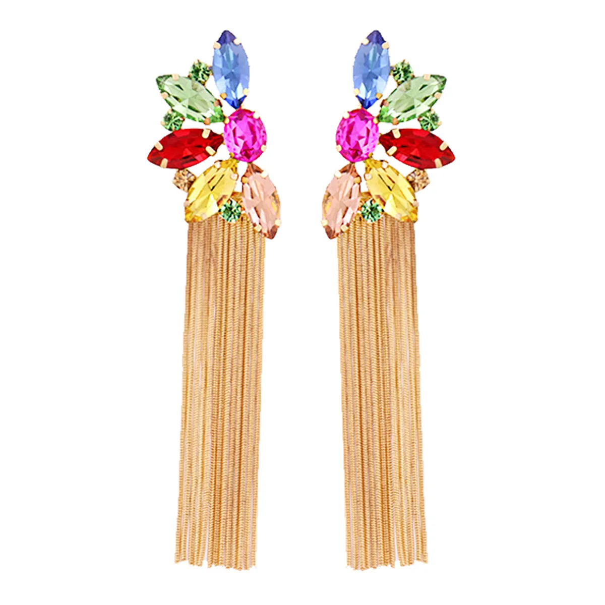 Multicolor Crystal & Cubic Zirconia 18K Gold-Plated Botany Tassel Drop Earrings