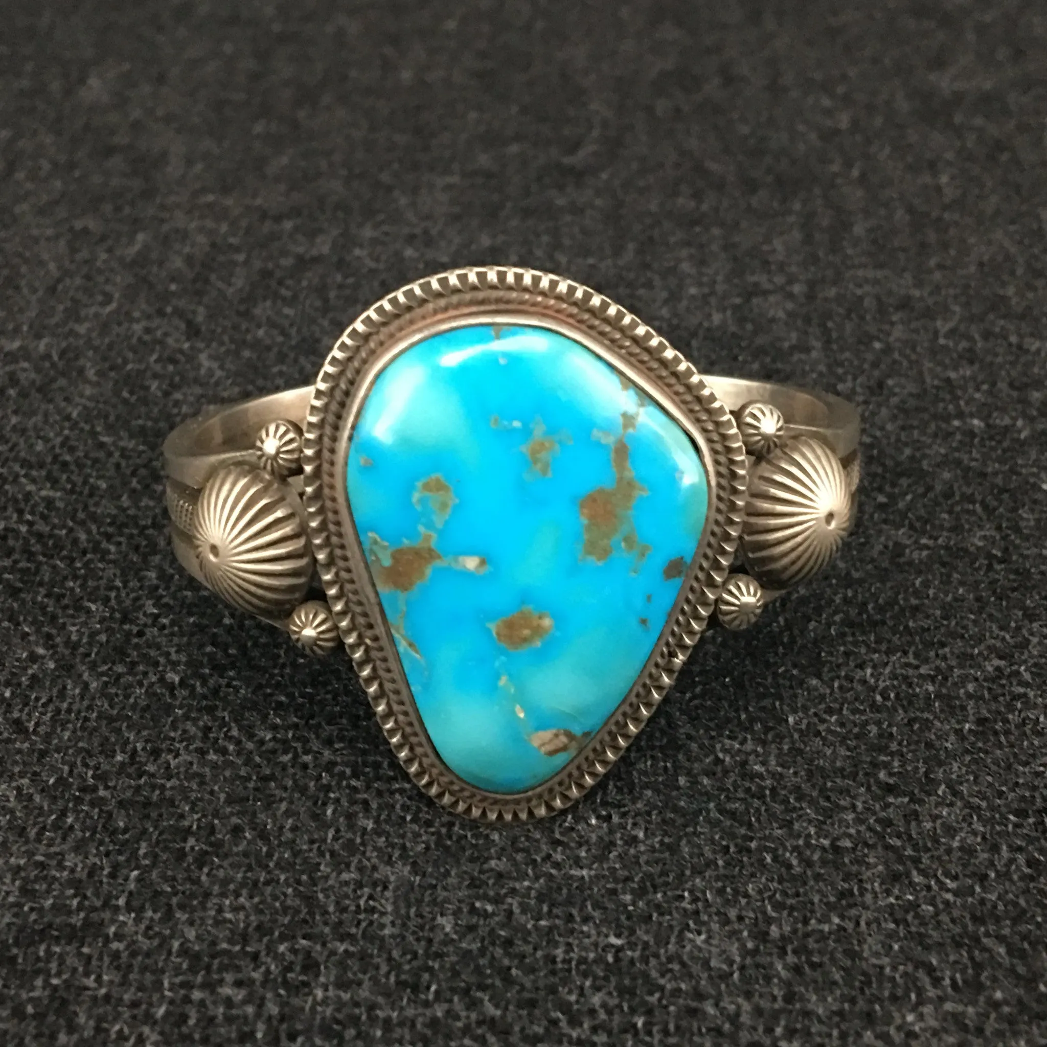 Native American Silver and Turquoise Bracelet by Calvin Martinez
