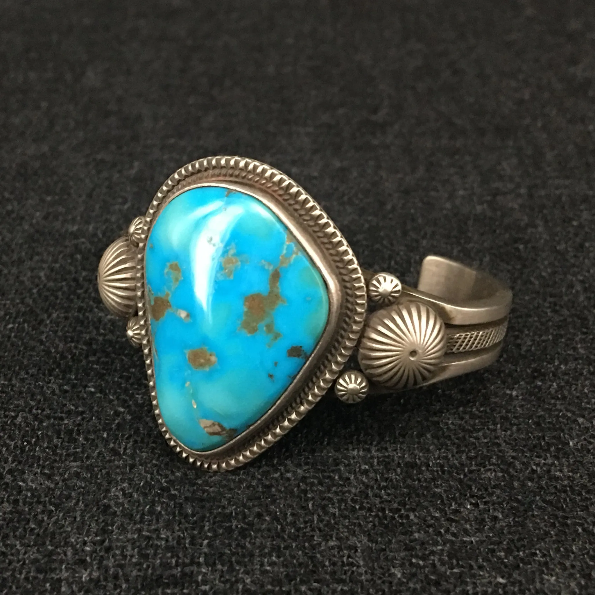 Native American Silver and Turquoise Bracelet by Calvin Martinez