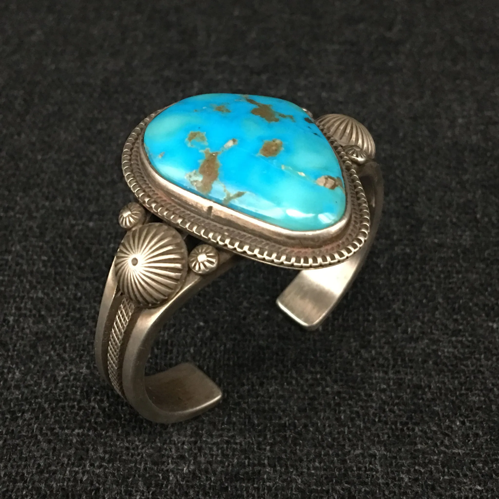 Native American Silver and Turquoise Bracelet by Calvin Martinez