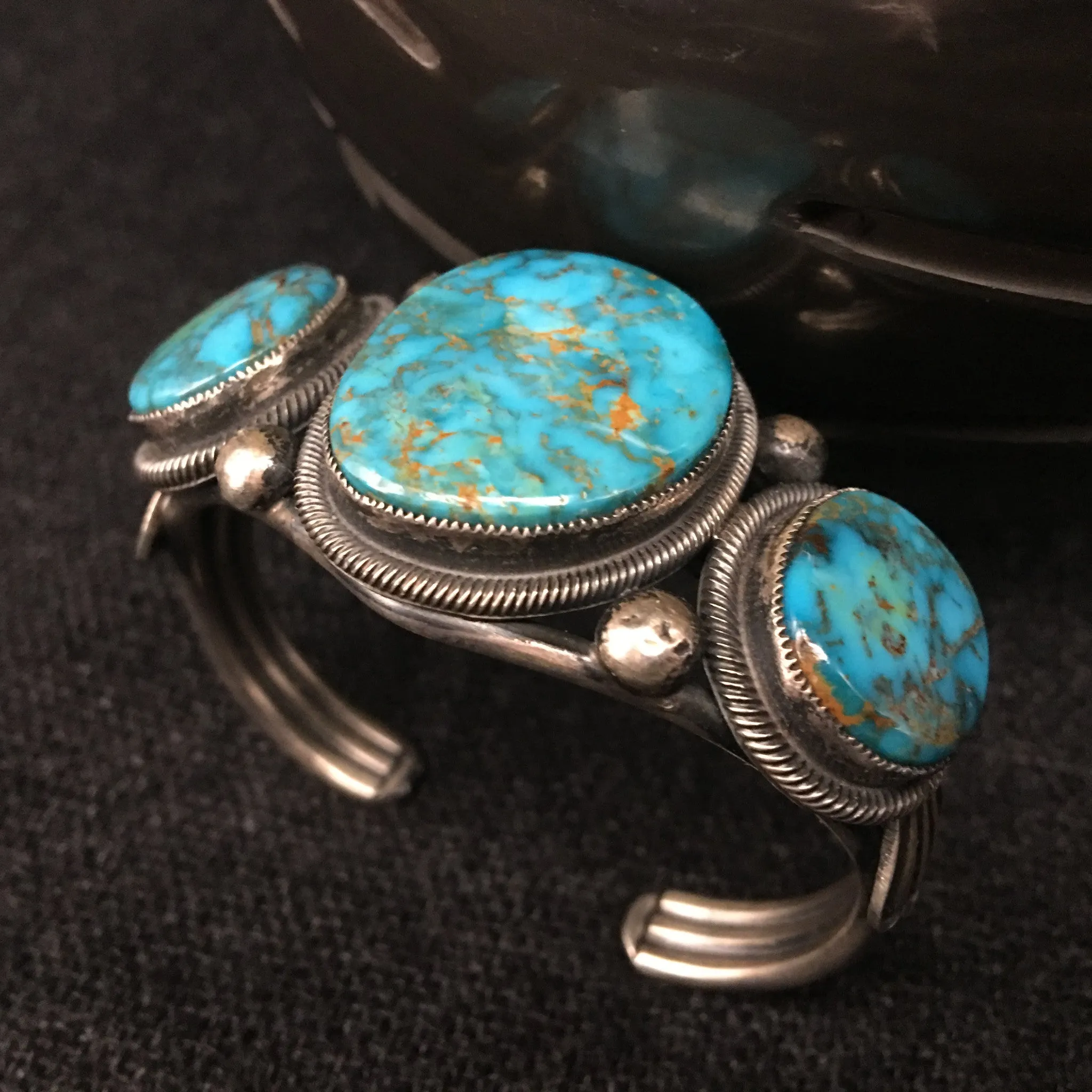 Native American Silver and Turquoise Bracelet by Leon Martinez
