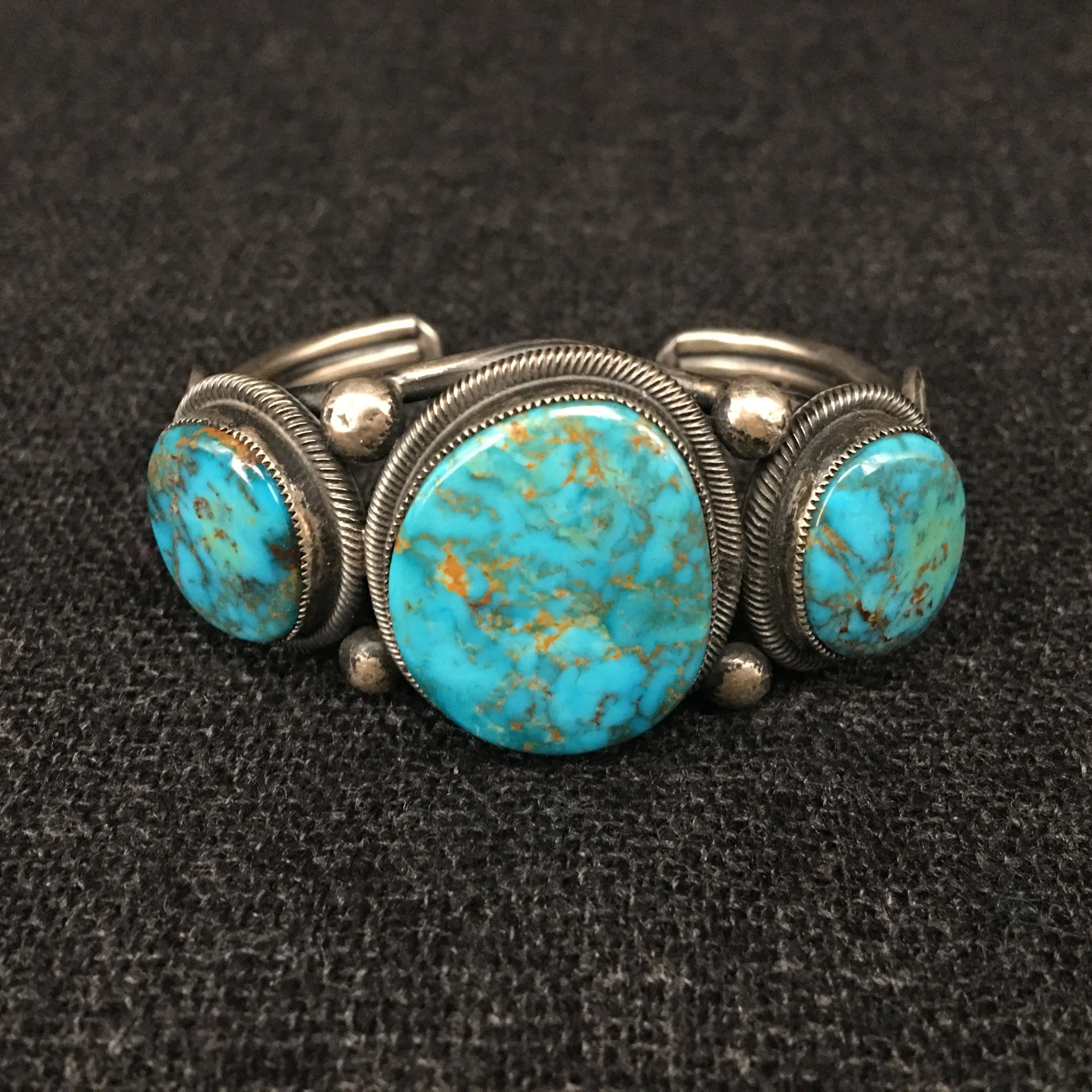 Native American Silver and Turquoise Bracelet by Leon Martinez