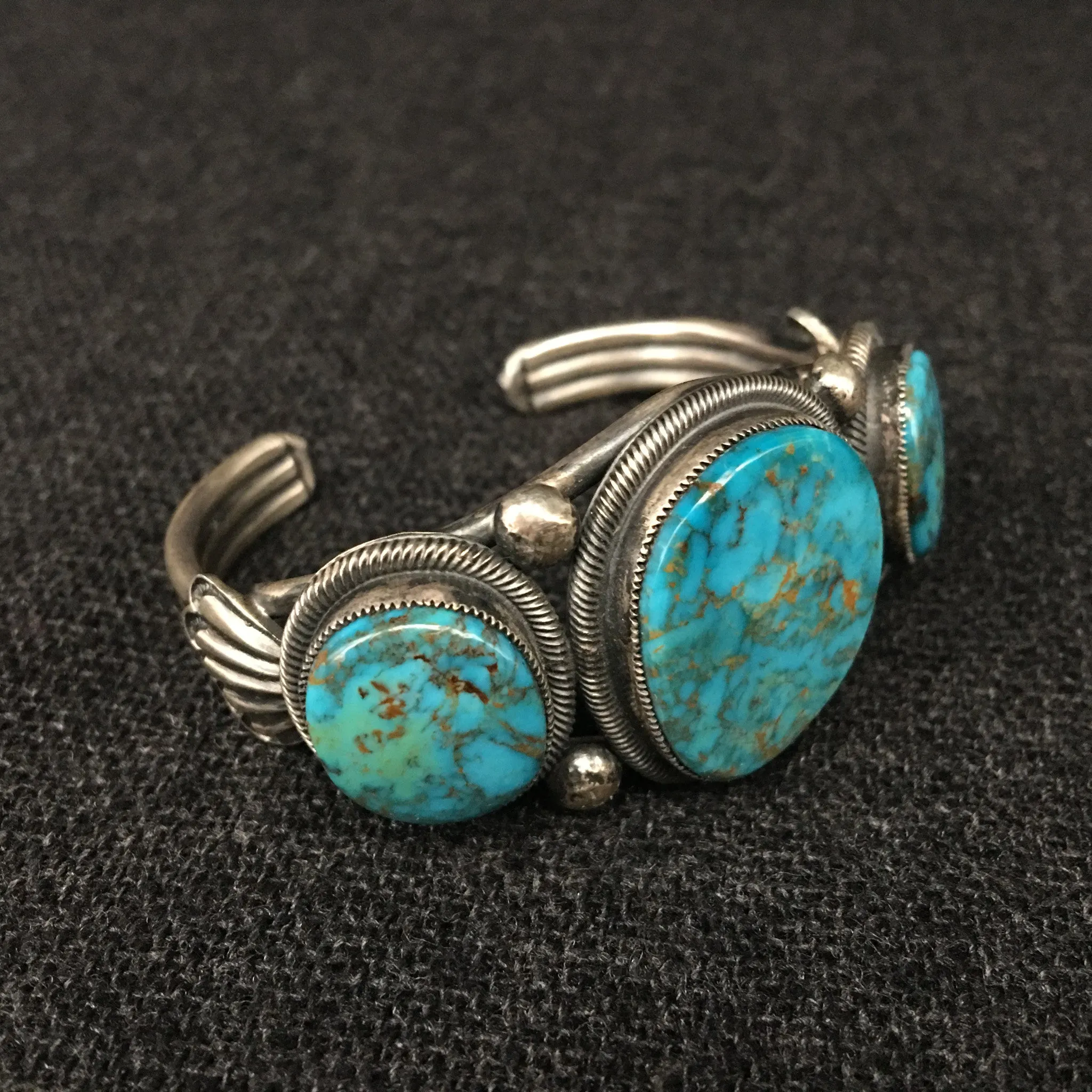Native American Silver and Turquoise Bracelet by Leon Martinez