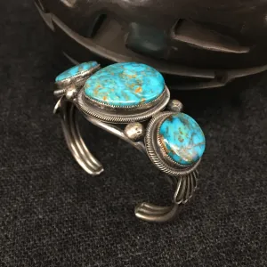 Native American Silver and Turquoise Bracelet by Leon Martinez
