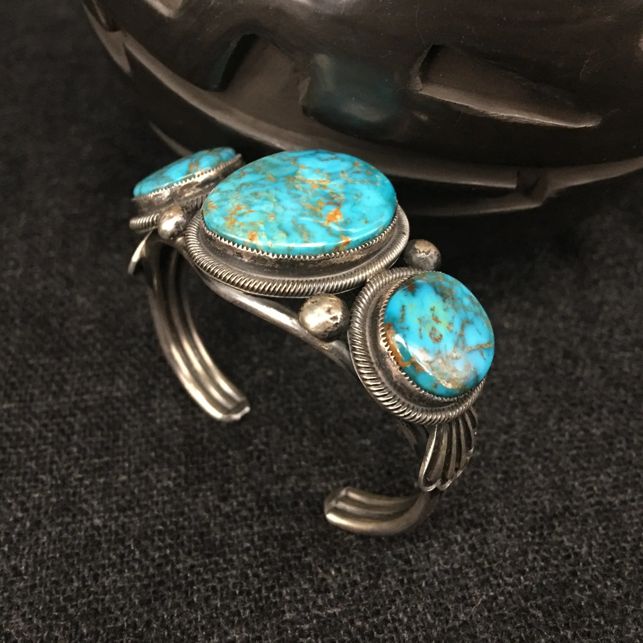 Native American Silver and Turquoise Bracelet by Leon Martinez