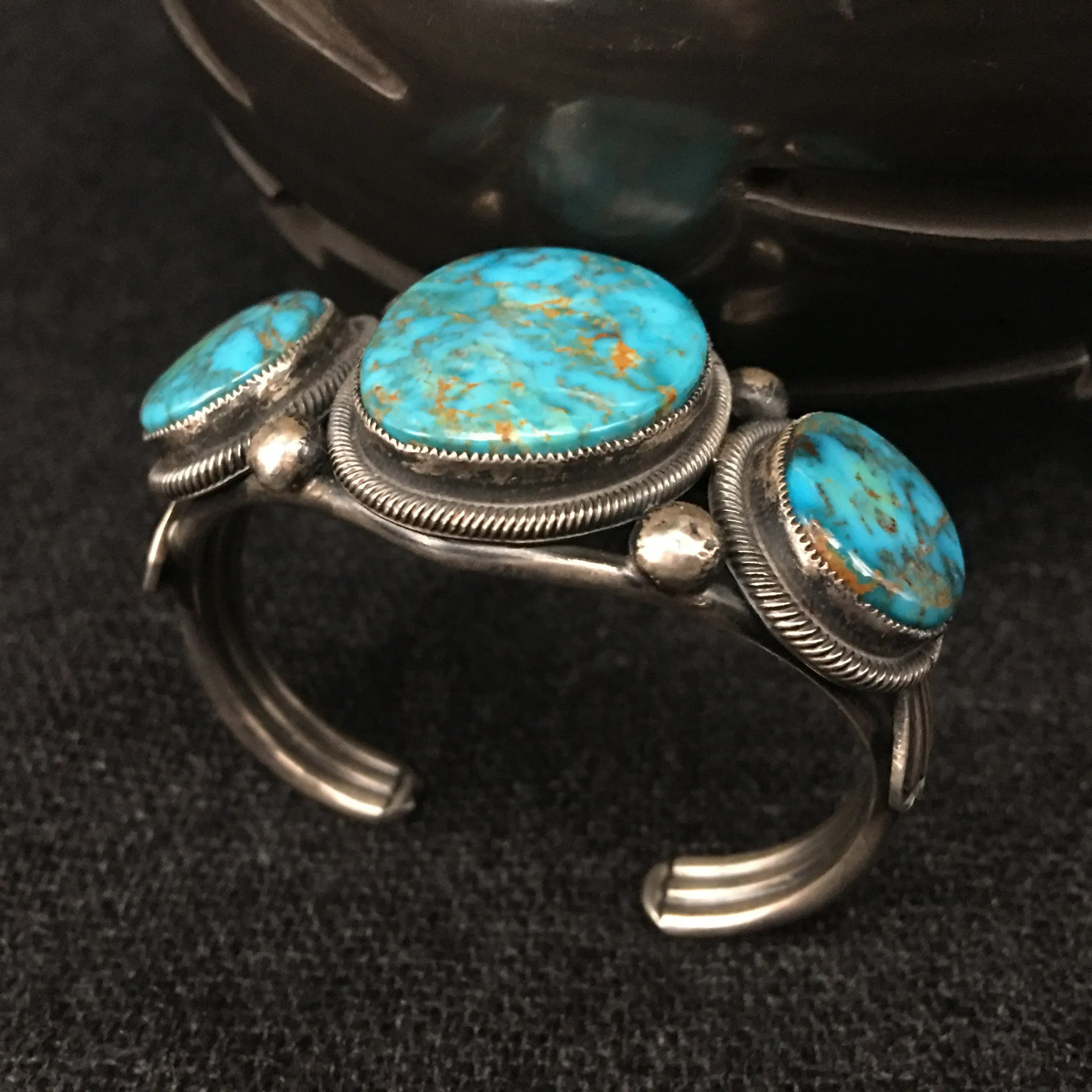 Native American Silver and Turquoise Bracelet by Leon Martinez