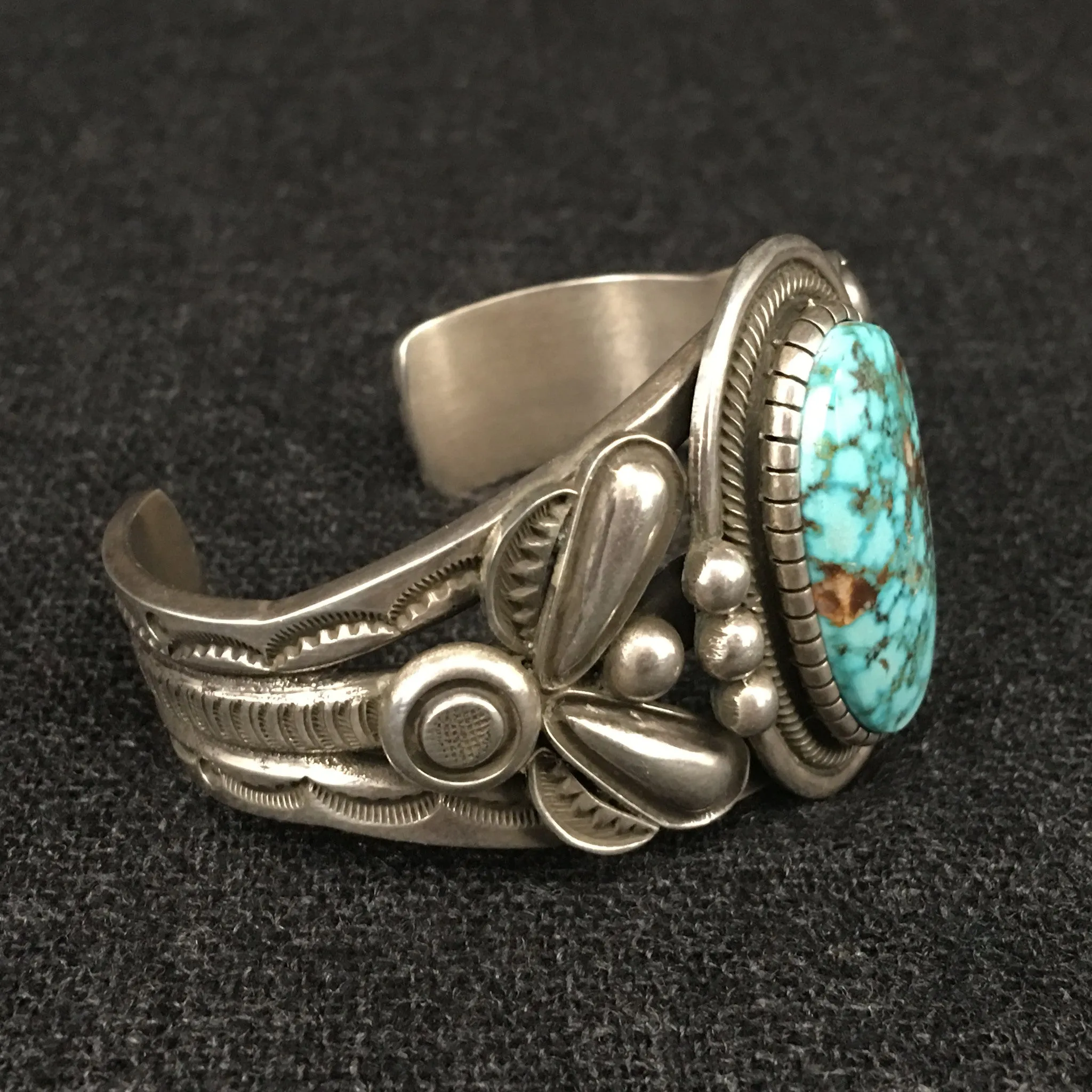 Native American Silver and Turquoise Bracelet by Rick Martinez