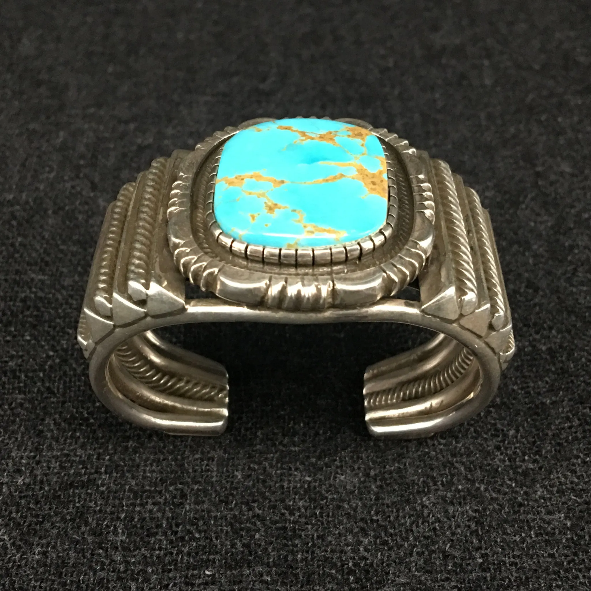 Native American Silver and Turquoise Cuff Bracelet by Rick Martinez