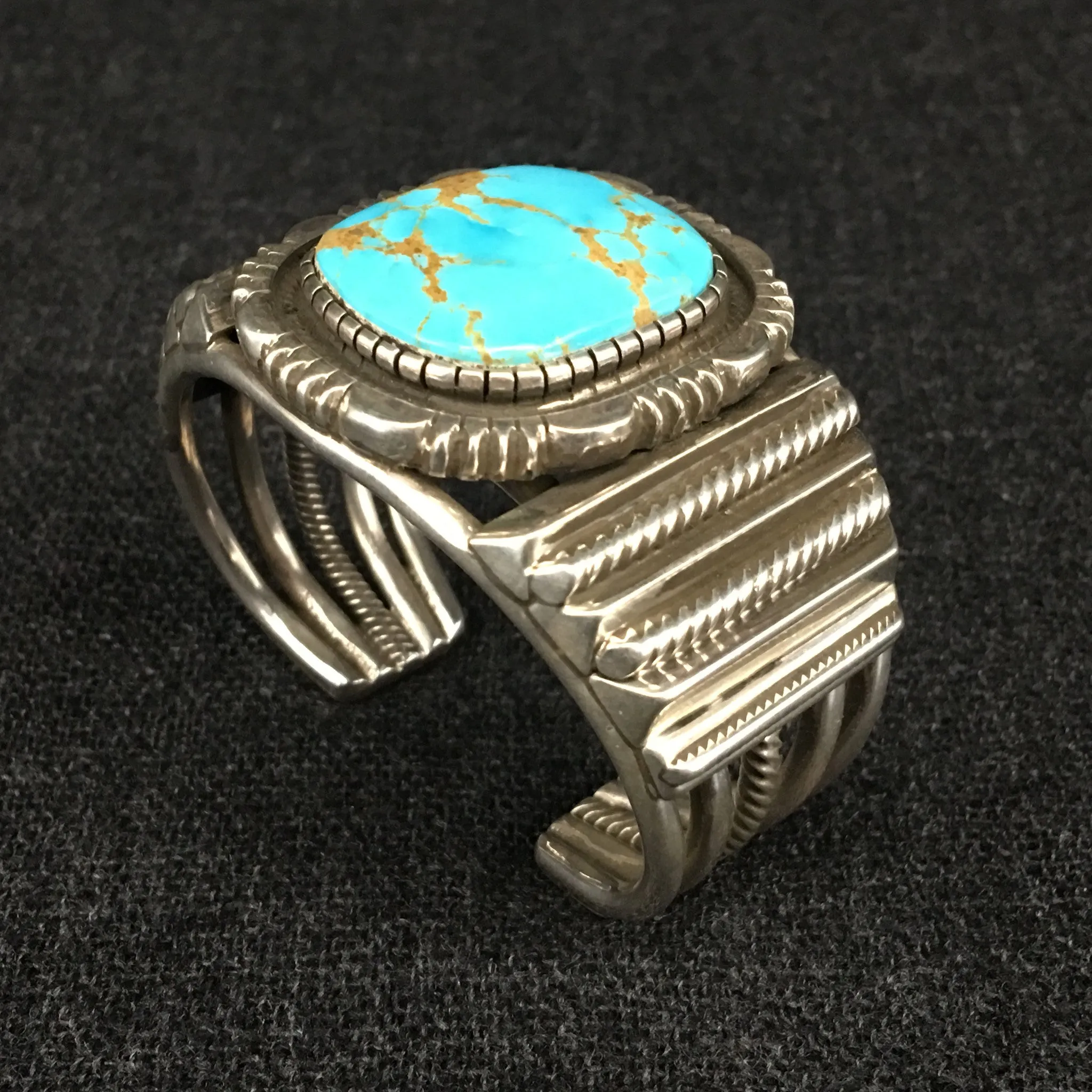 Native American Silver and Turquoise Cuff Bracelet by Rick Martinez