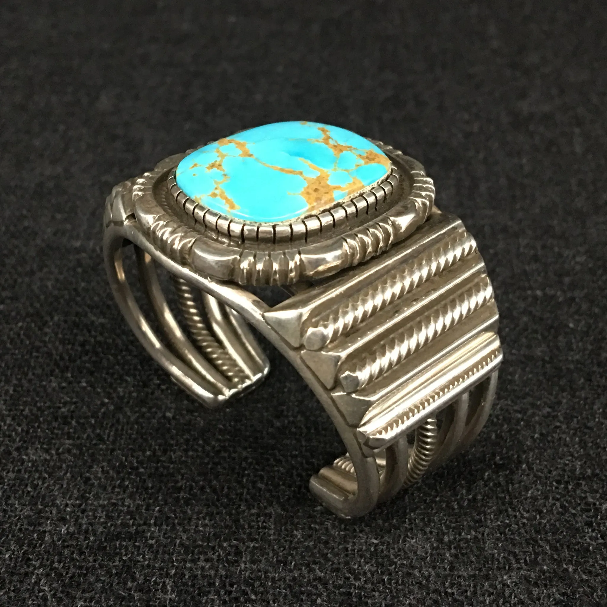 Native American Silver and Turquoise Cuff Bracelet by Rick Martinez