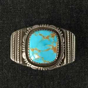 Native American Silver and Turquoise Cuff Bracelet by Rick Martinez