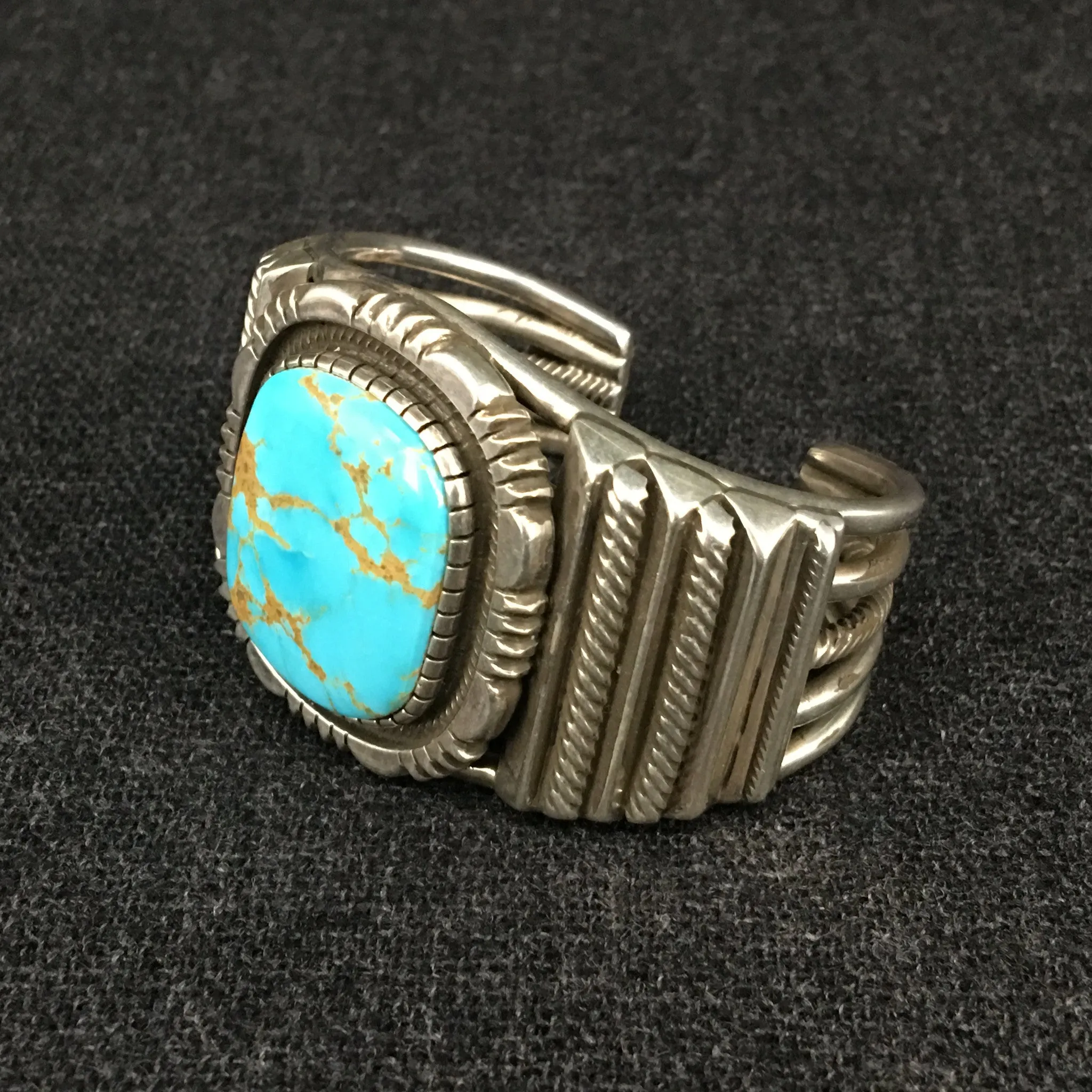 Native American Silver and Turquoise Cuff Bracelet by Rick Martinez