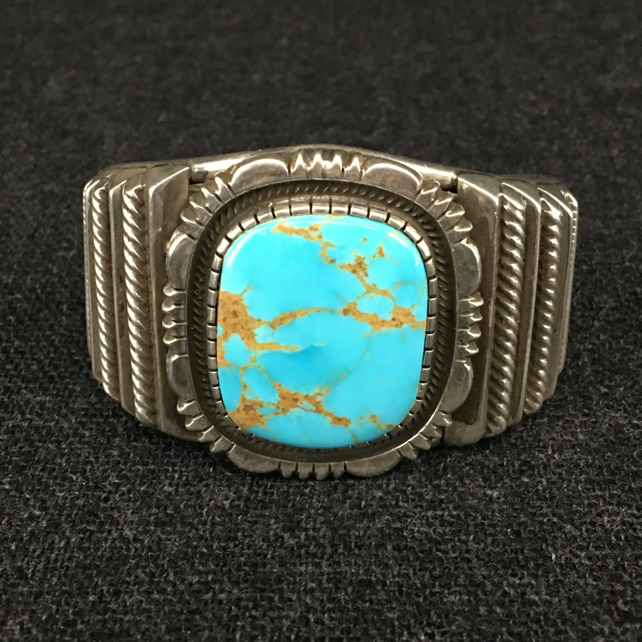 Native American Silver and Turquoise Cuff Bracelet by Rick Martinez