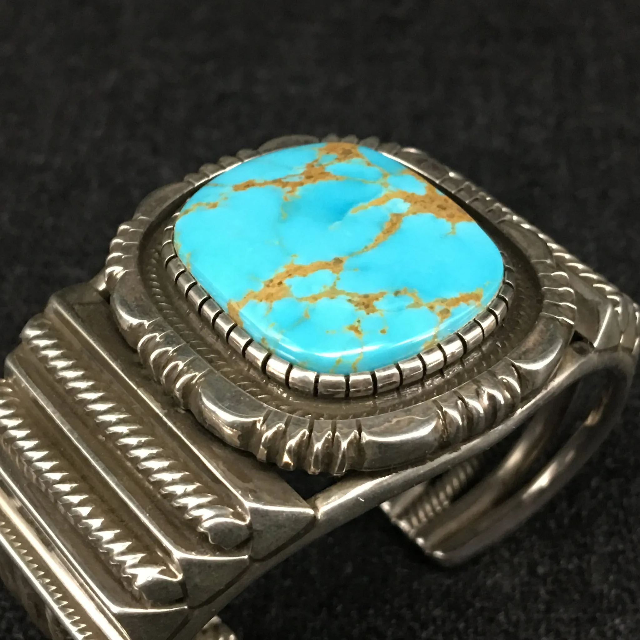 Native American Silver and Turquoise Cuff Bracelet by Rick Martinez
