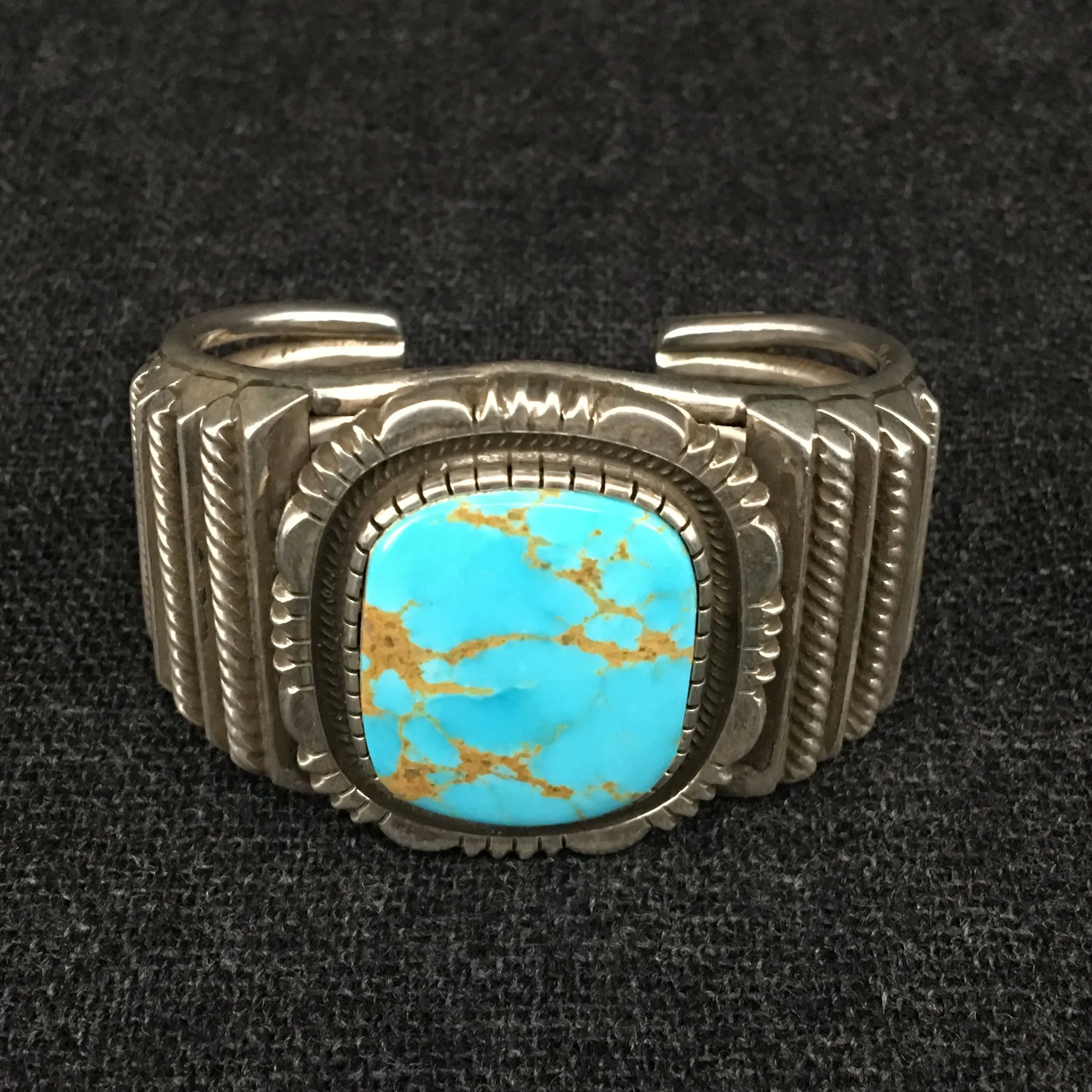 Native American Silver and Turquoise Cuff Bracelet by Rick Martinez
