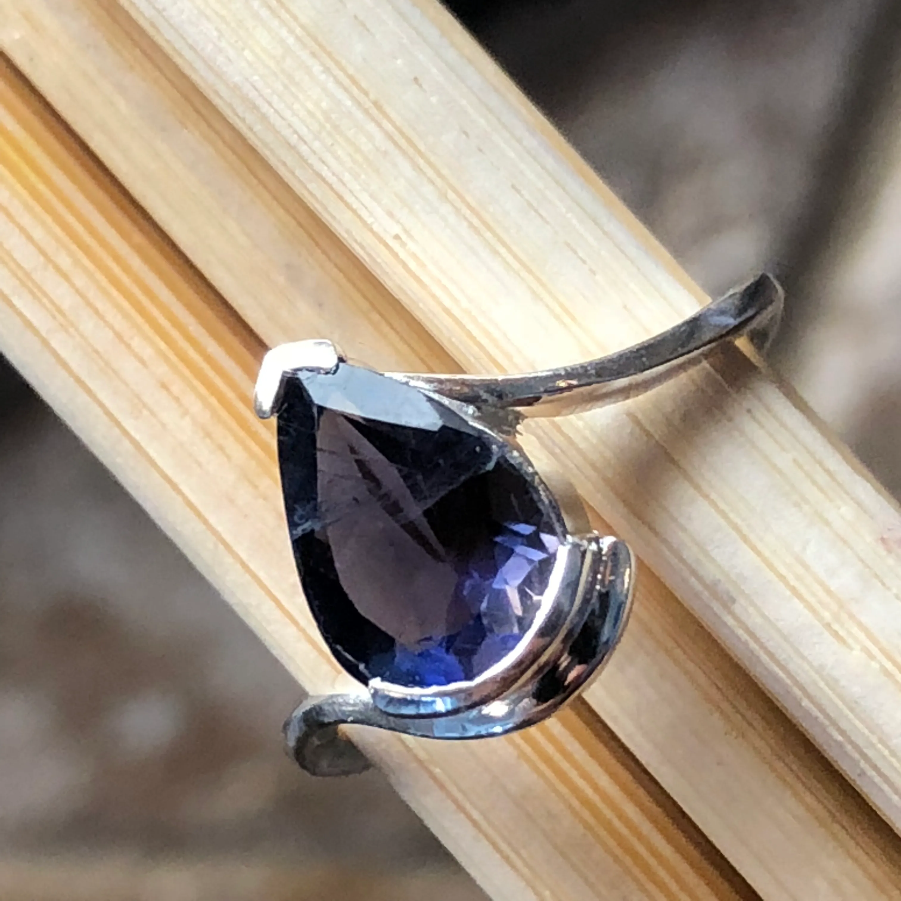 Natural 1.5ct Iolite 925 Sterling Silver Ring Size 6, 8
