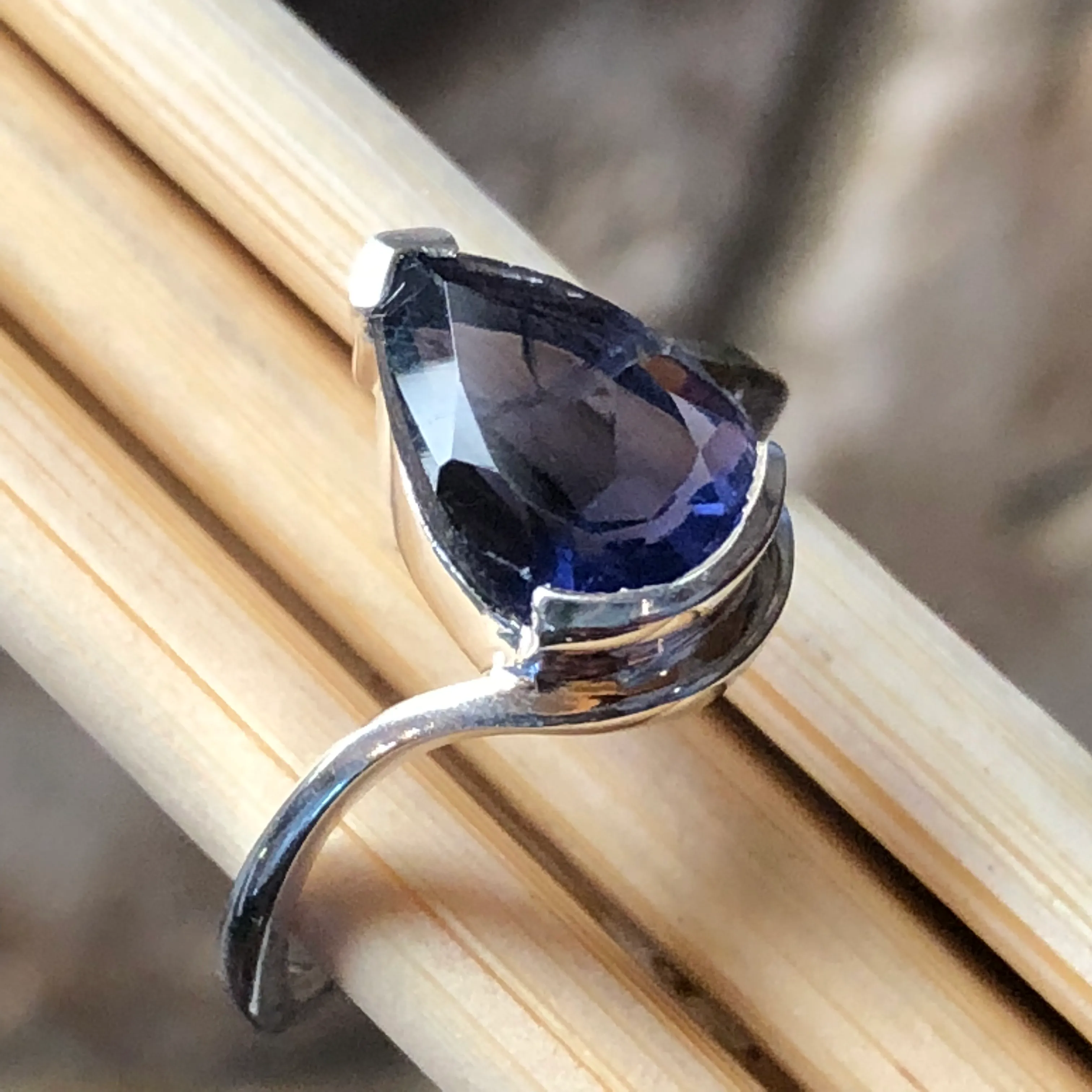 Natural 1.5ct Iolite 925 Sterling Silver Ring Size 6, 8