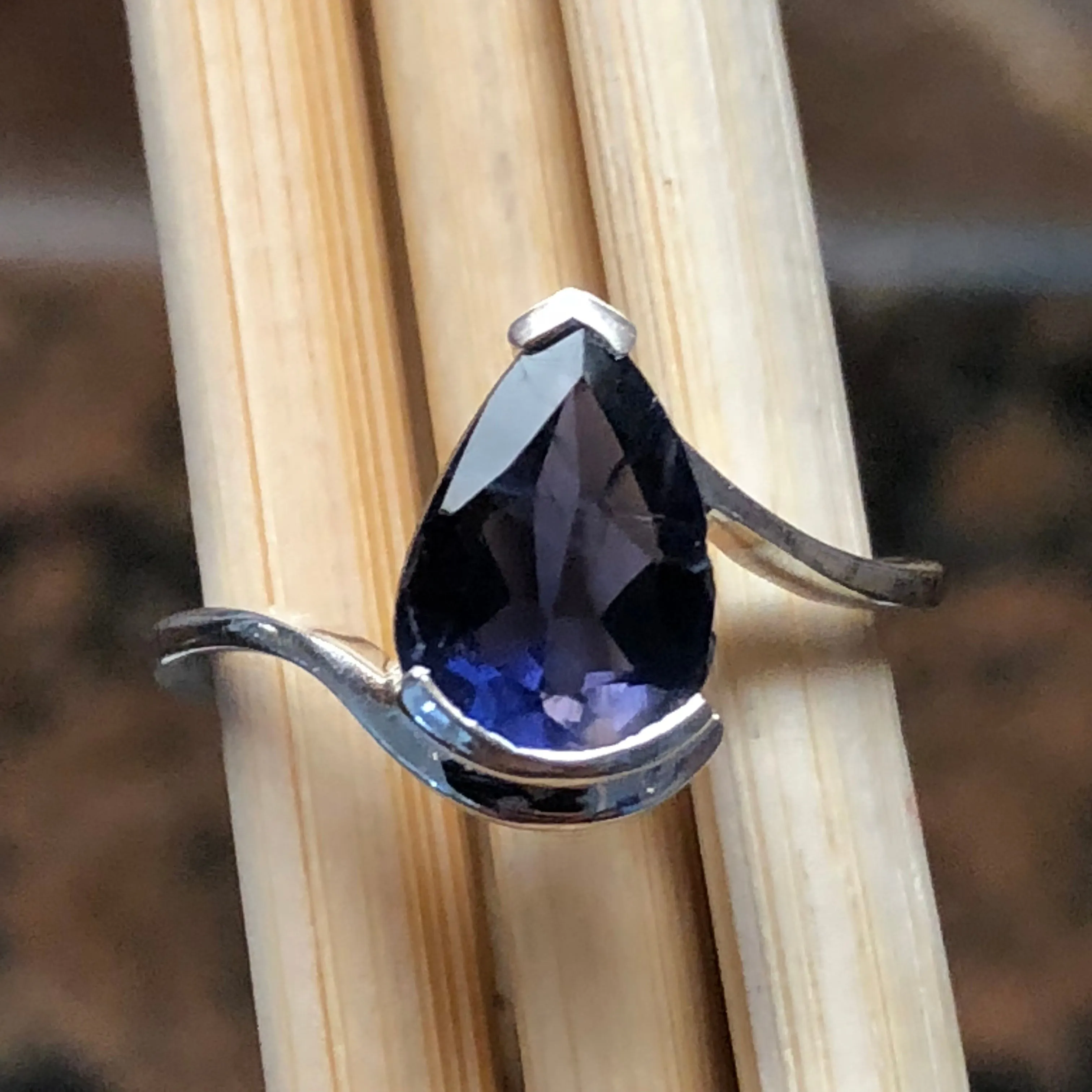 Natural 1.5ct Iolite 925 Sterling Silver Ring Size 6, 8