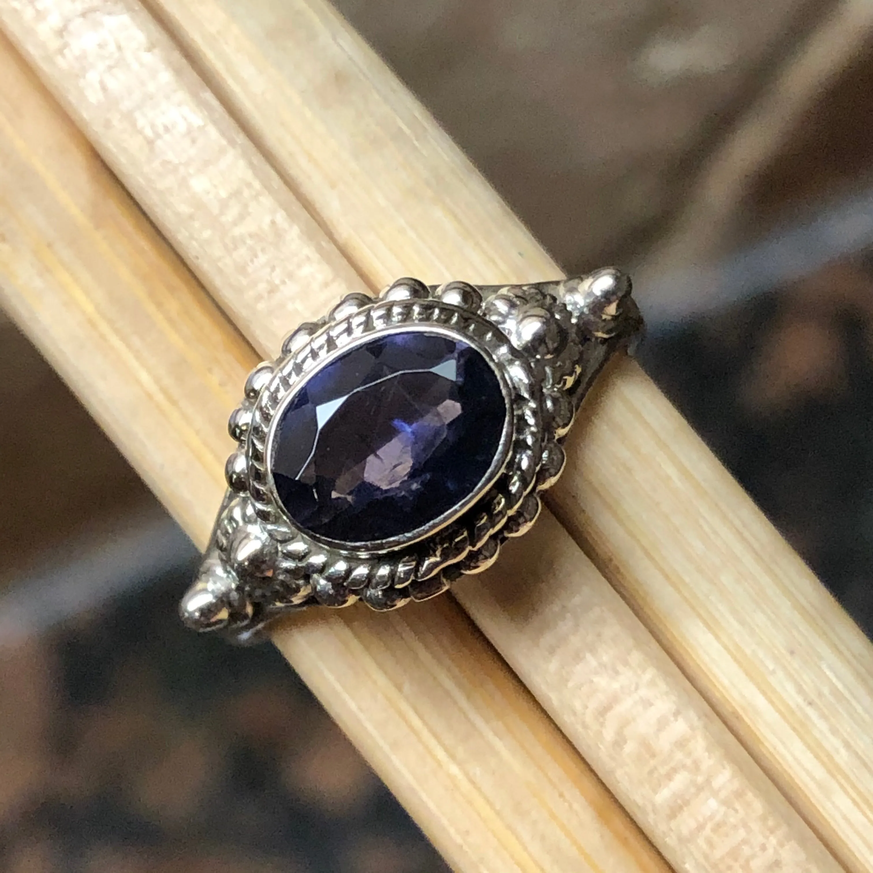 Natural 1ct Iolite 925 Solid Sterling Silver Engagement Ring Size 6, 7, 8, 9