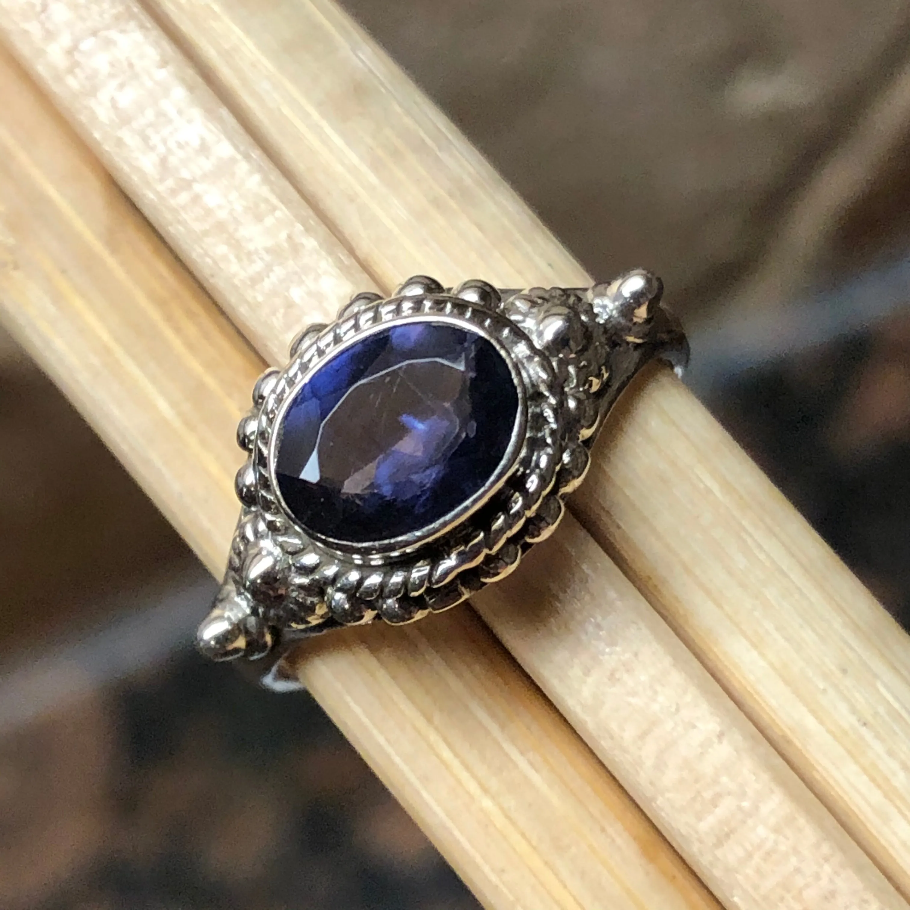 Natural 1ct Iolite 925 Solid Sterling Silver Engagement Ring Size 6, 7, 8, 9