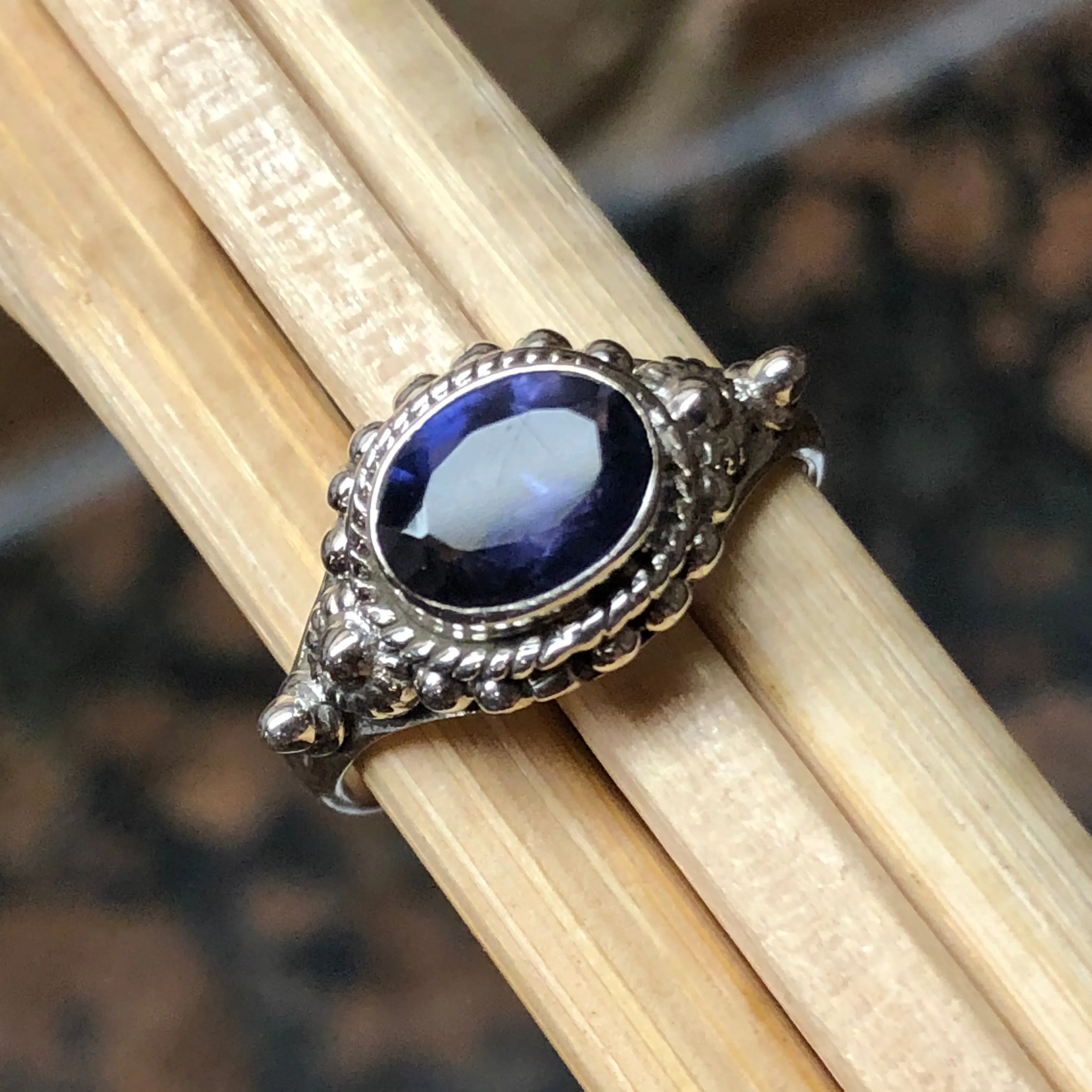 Natural 1ct Iolite 925 Solid Sterling Silver Engagement Ring Size 6, 7, 8, 9