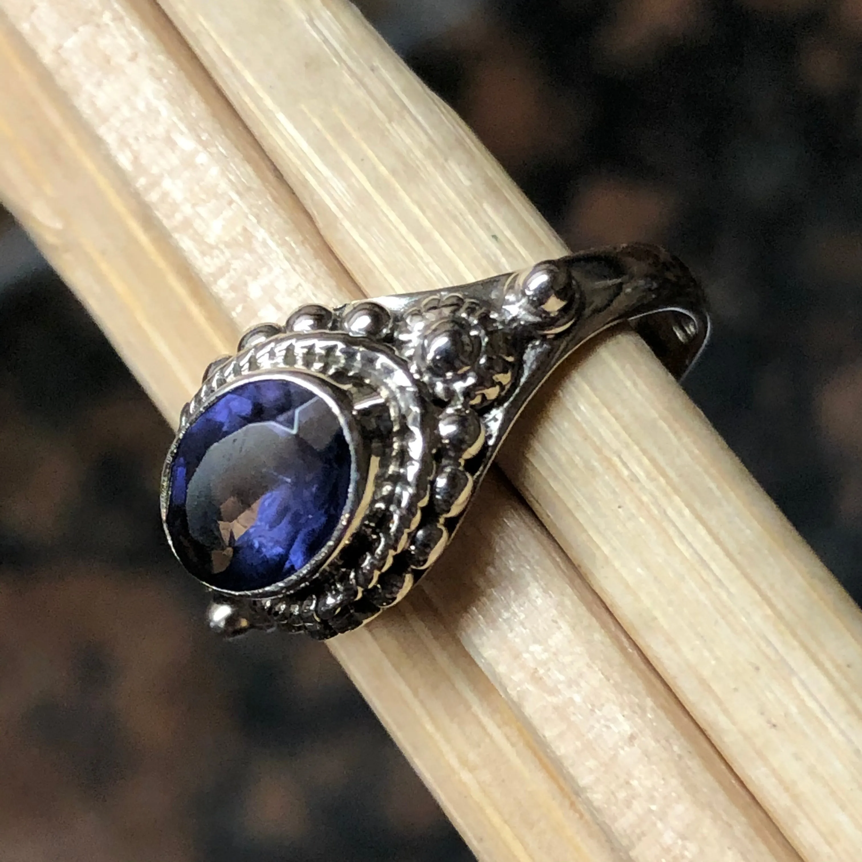 Natural 1ct Iolite 925 Solid Sterling Silver Engagement Ring Size 6, 7, 8, 9