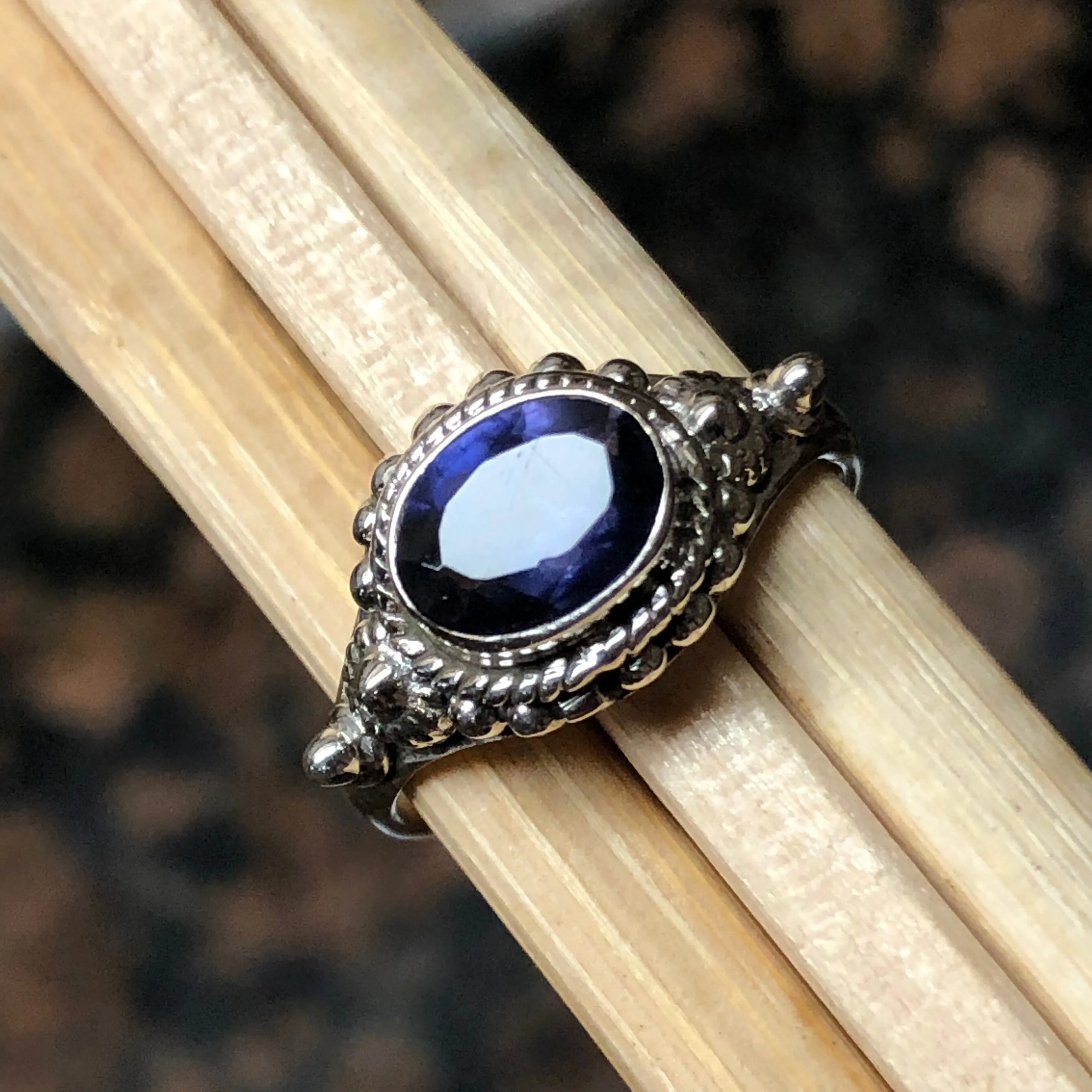 Natural 1ct Iolite 925 Solid Sterling Silver Engagement Ring Size 6, 7, 8, 9