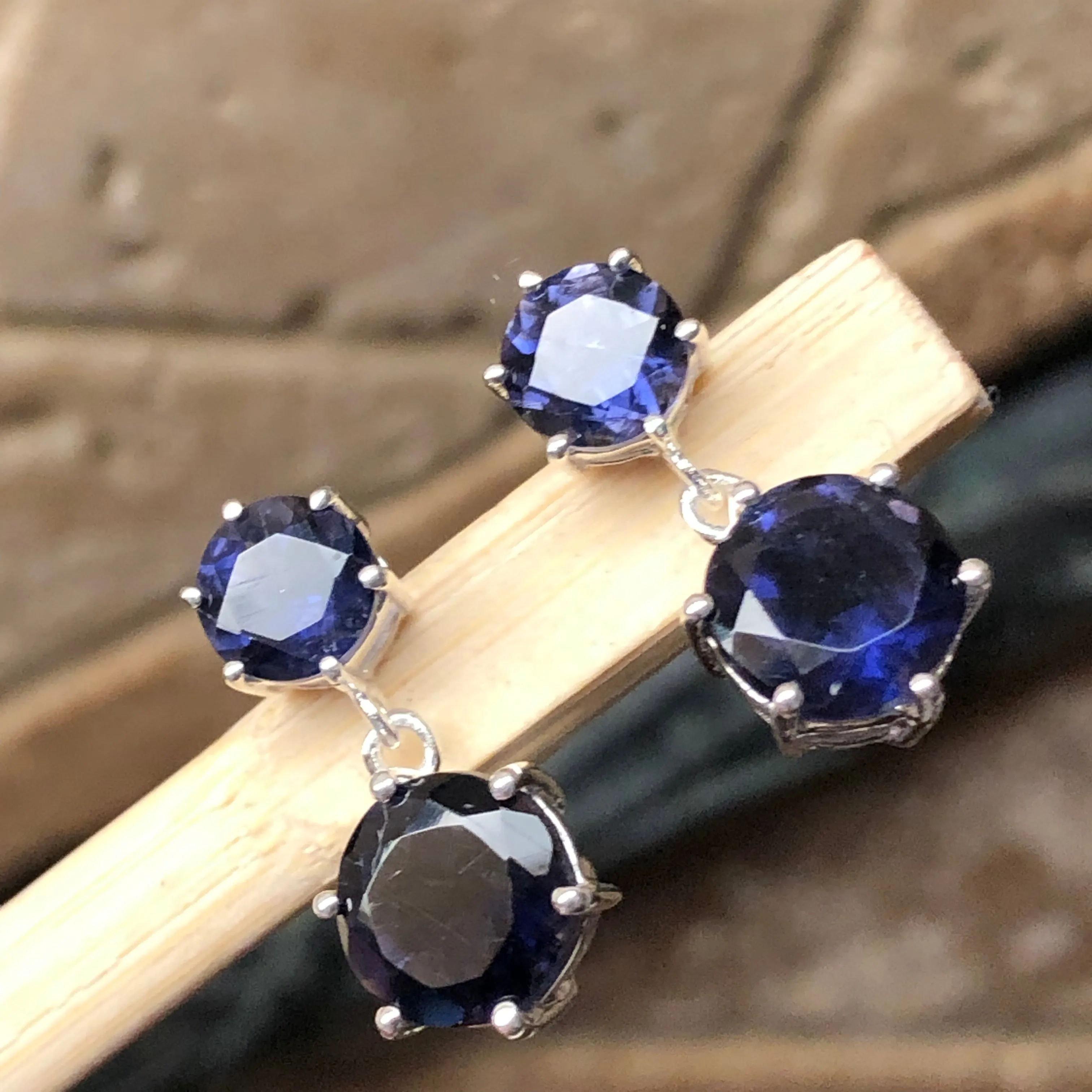 Natural 2.5ct Iolite 925 Solid Sterling Silver Earrings 18mm