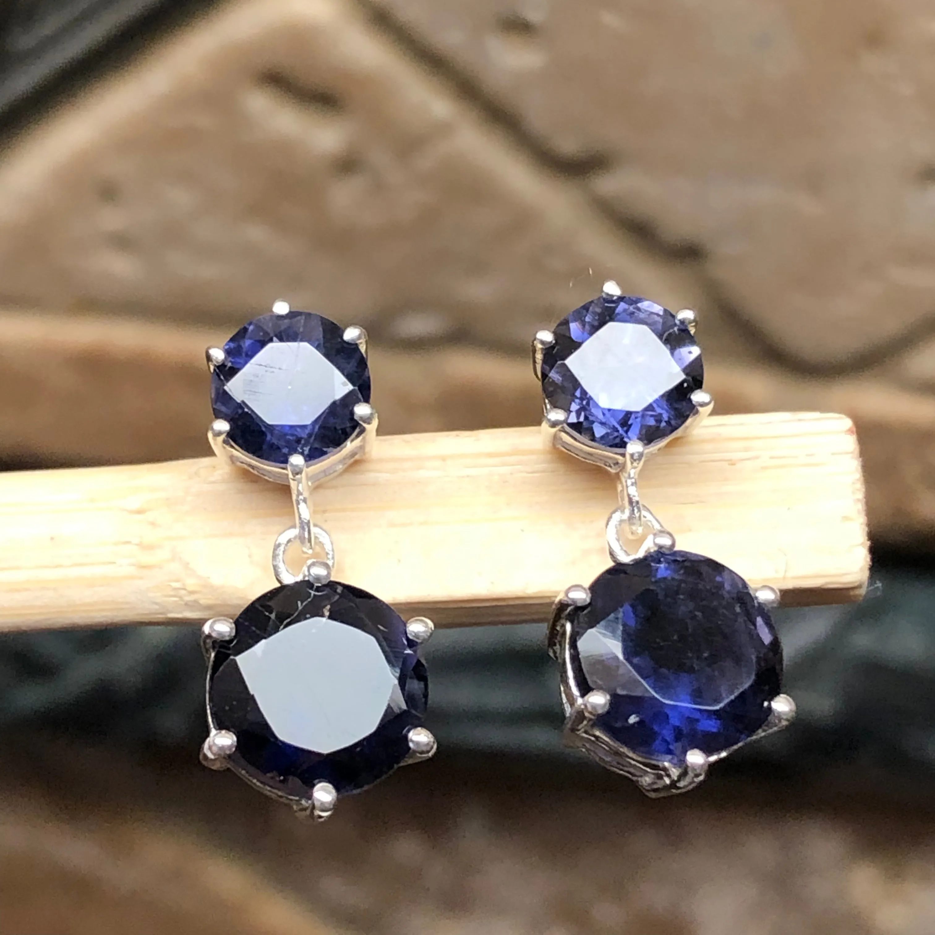 Natural 2.5ct Iolite 925 Solid Sterling Silver Earrings 18mm