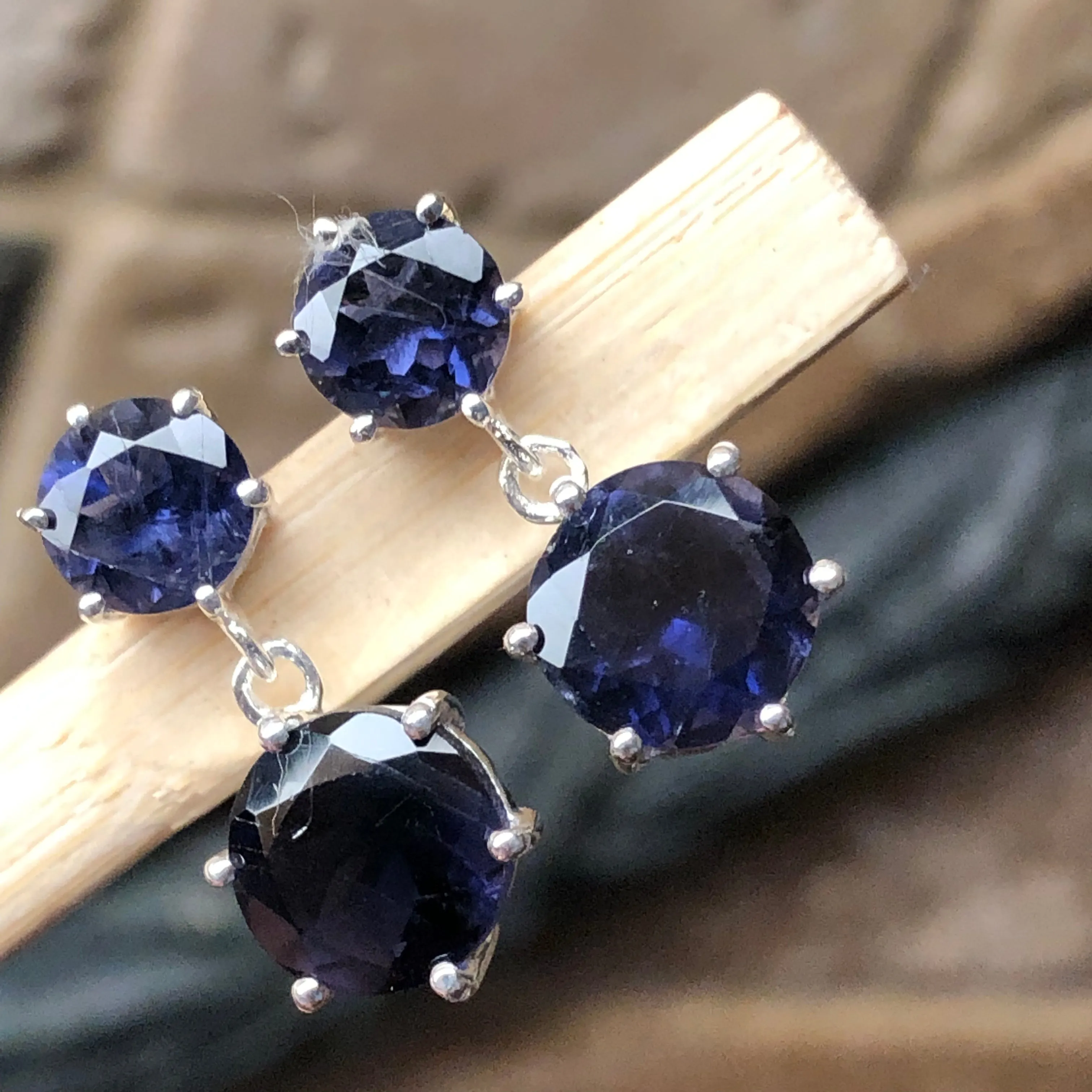 Natural 2.5ct Iolite 925 Solid Sterling Silver Earrings 18mm