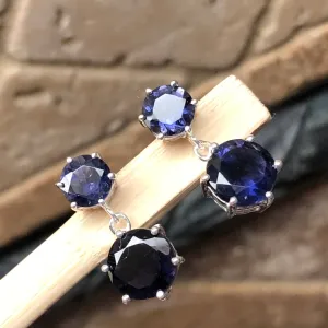 Natural 2.5ct Iolite 925 Solid Sterling Silver Earrings 18mm