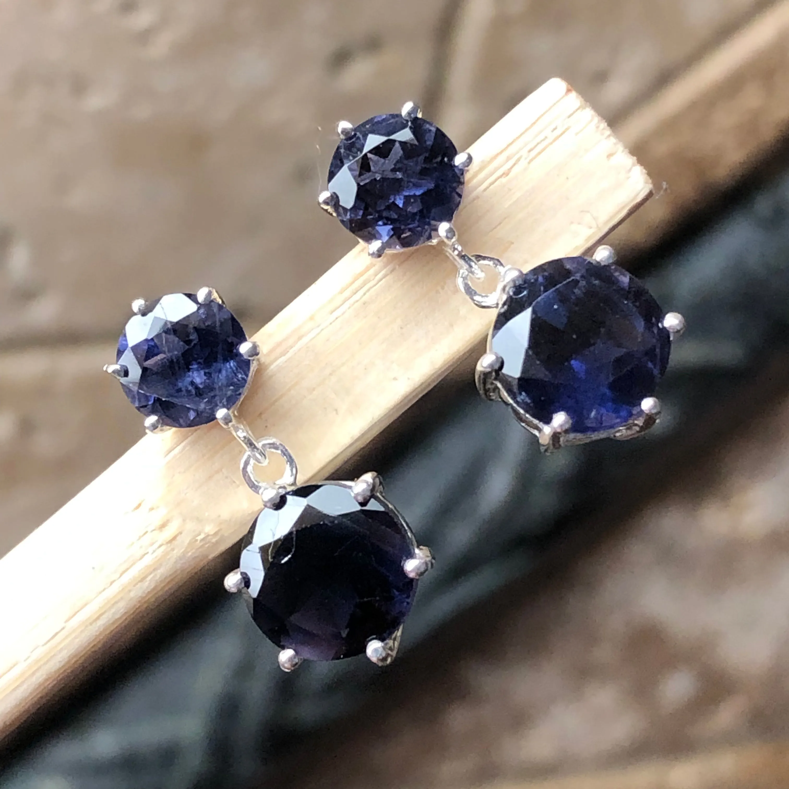 Natural 2.5ct Iolite 925 Solid Sterling Silver Earrings 18mm