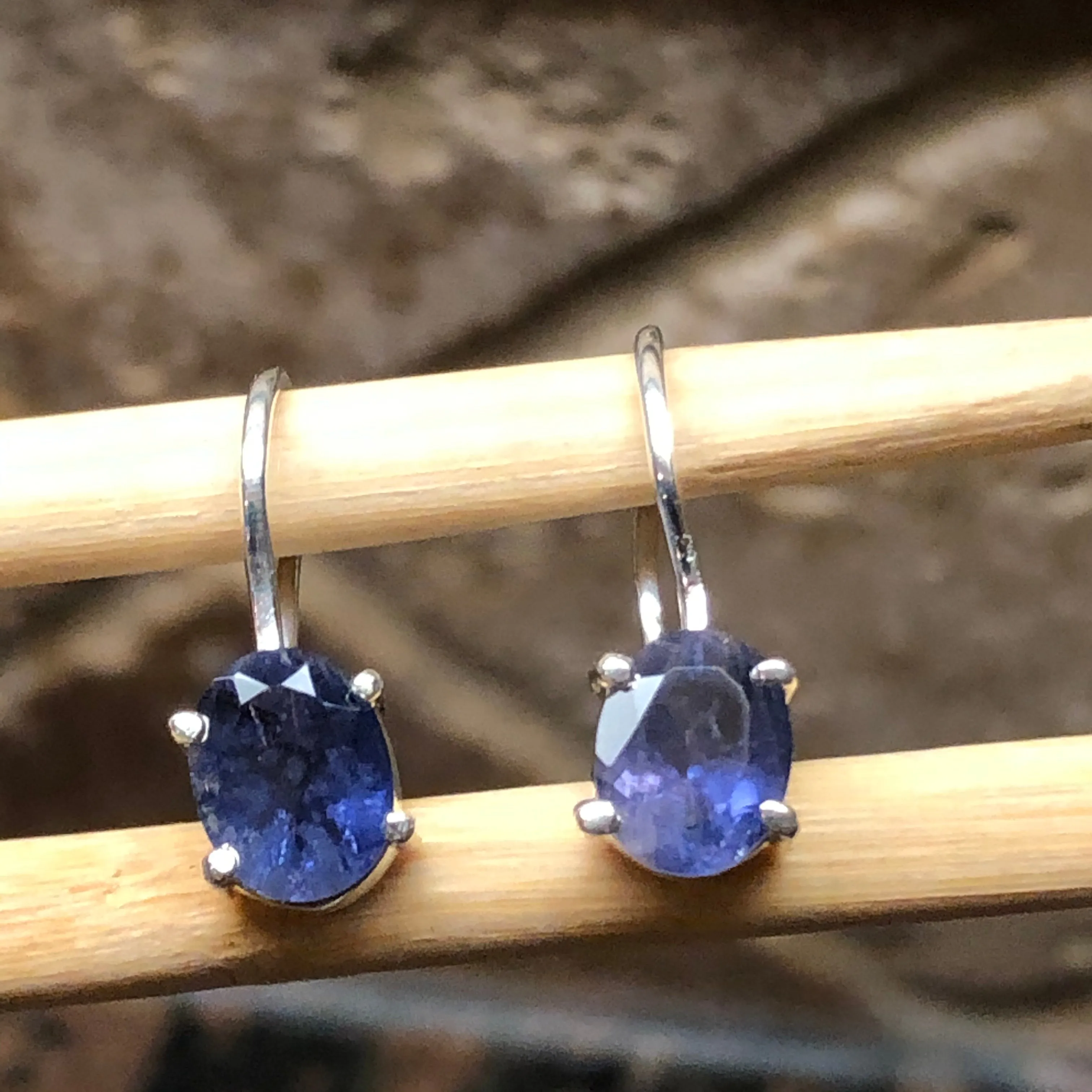 Natural 2.5ct Iolite 925 Solid Sterling Silver Earrings 25mm