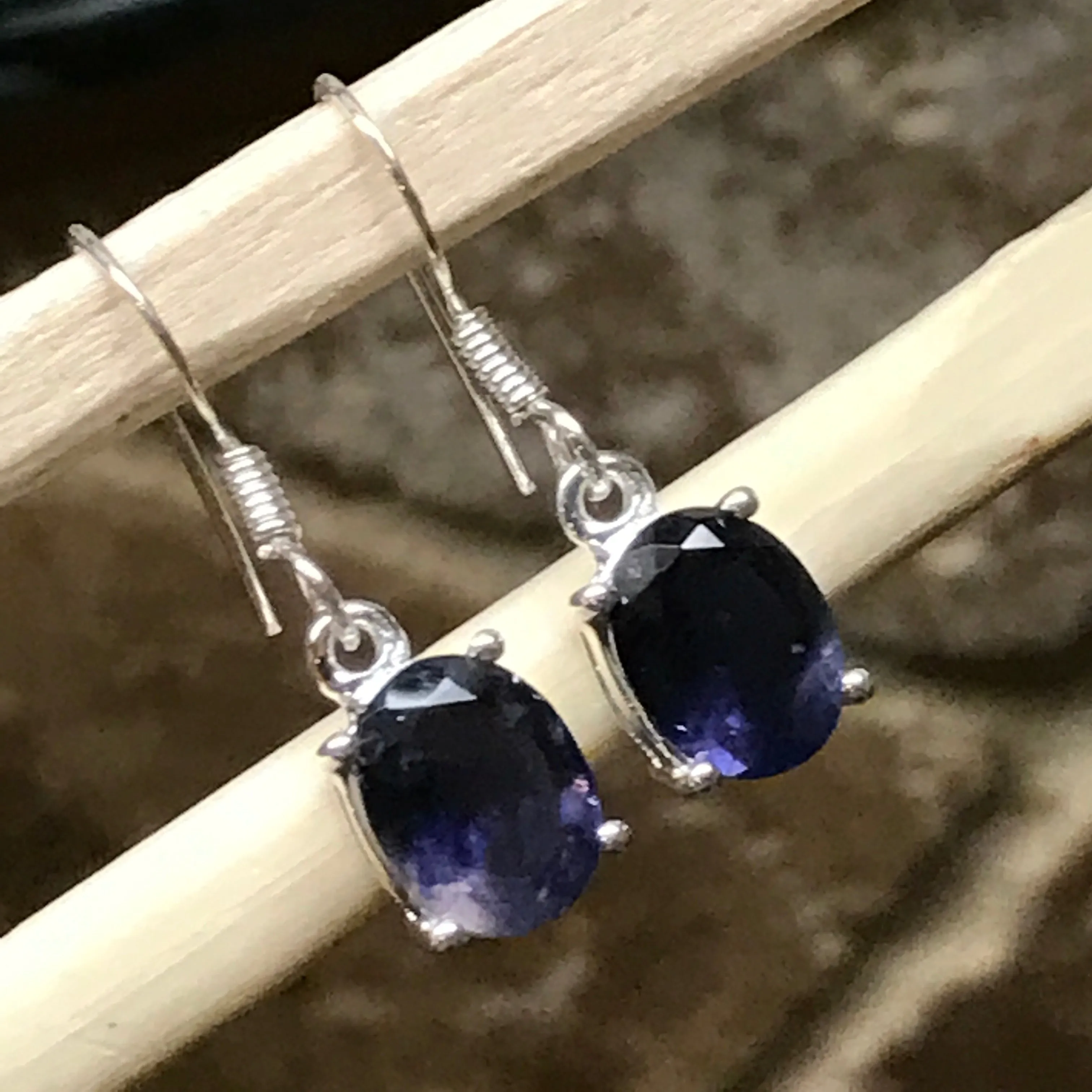 Natural 2.5ct Iolite 925 Solid Sterling Silver Earrings 25mm