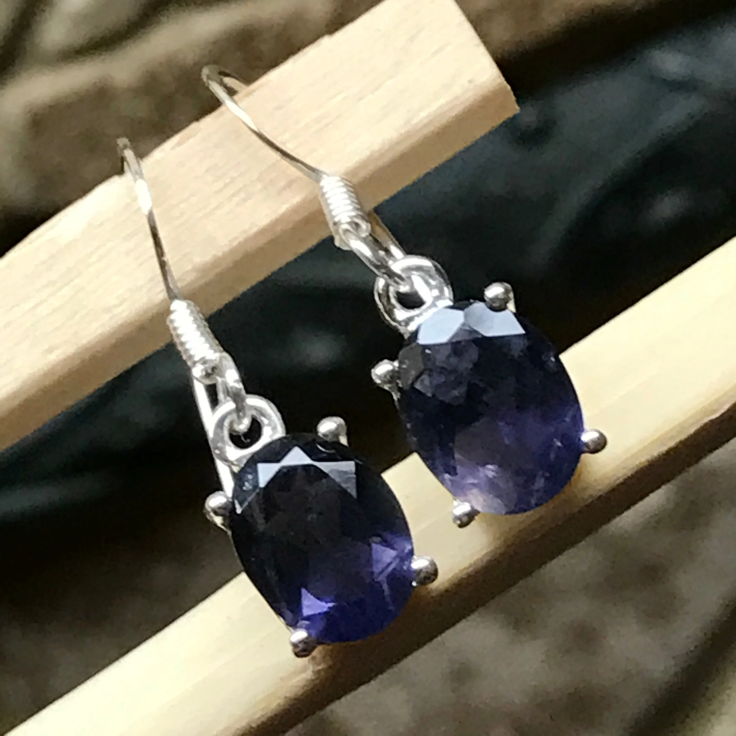 Natural 2.5ct Iolite 925 Solid Sterling Silver Earrings 25mm