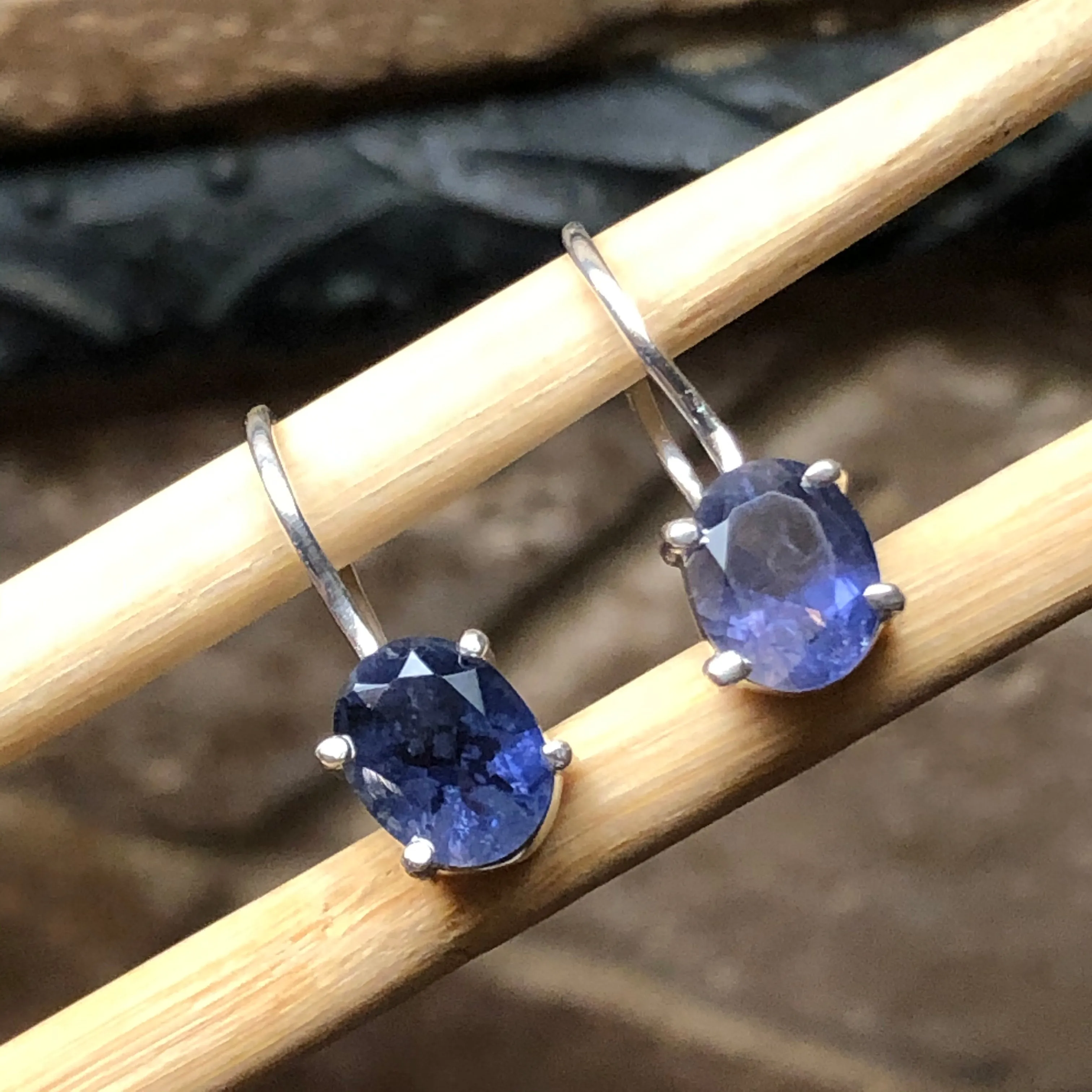 Natural 2.5ct Iolite 925 Solid Sterling Silver Earrings 25mm