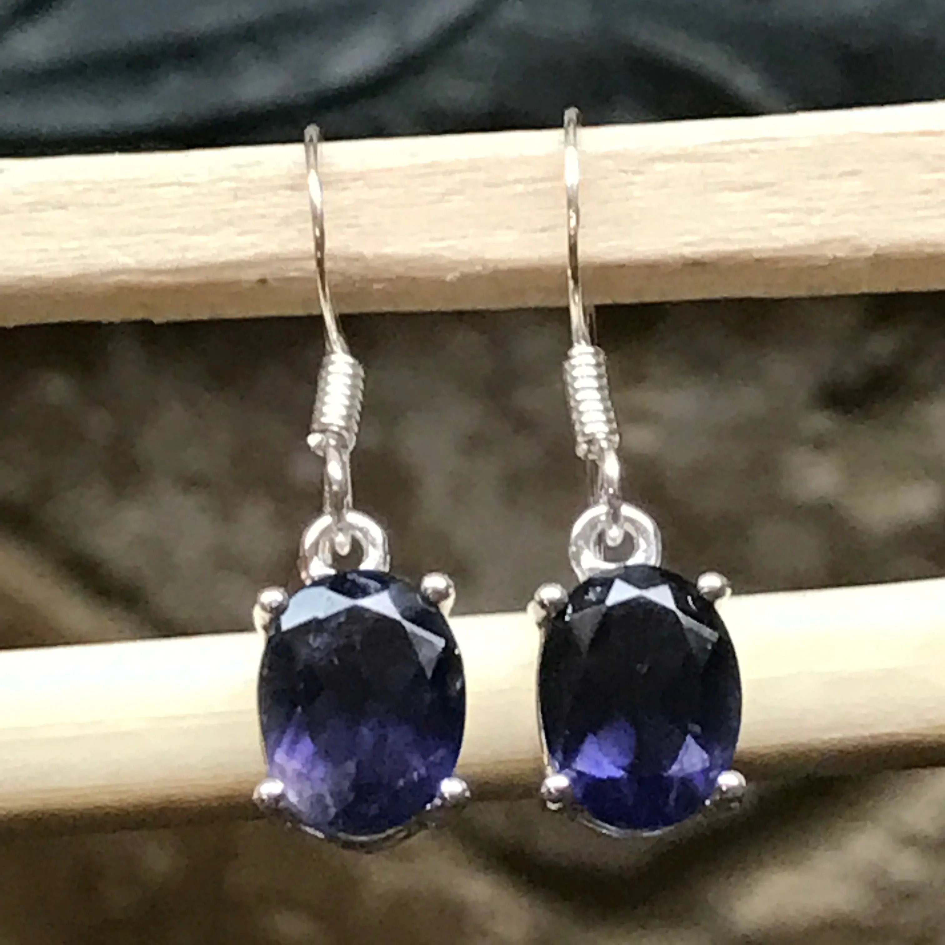 Natural 2.5ct Iolite 925 Solid Sterling Silver Earrings 25mm