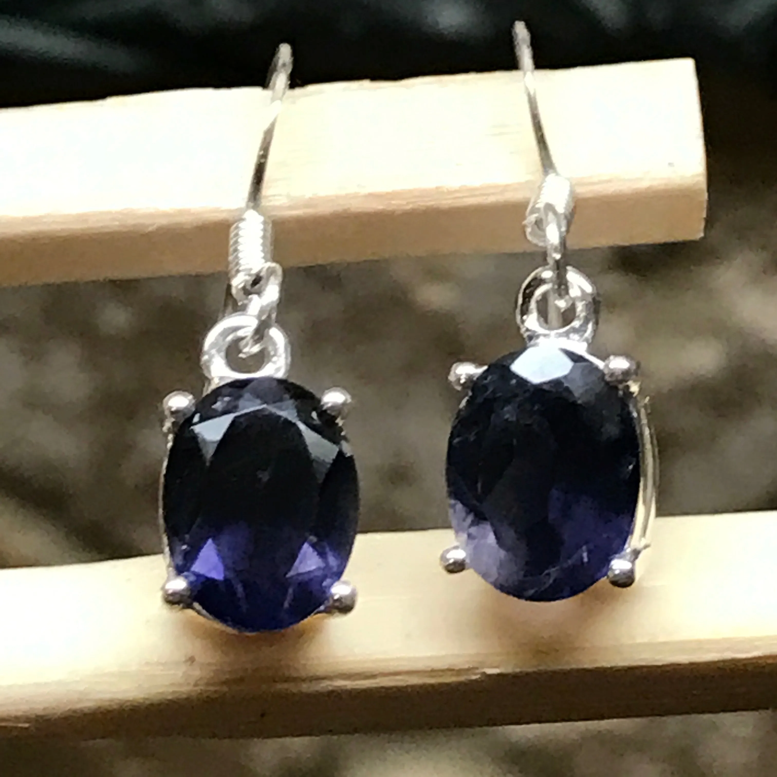 Natural 2.5ct Iolite 925 Solid Sterling Silver Earrings 25mm