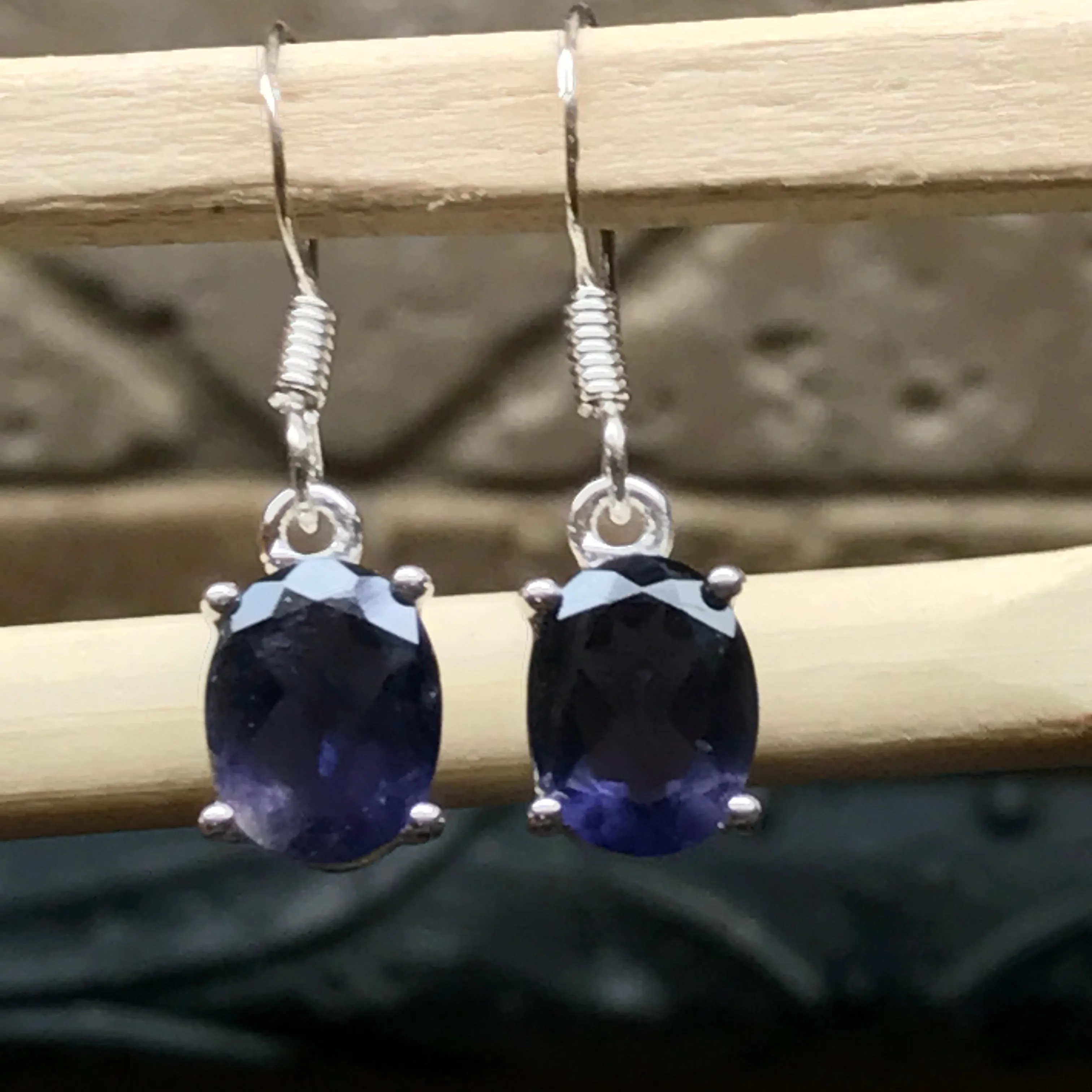 Natural 2.5ct Iolite 925 Solid Sterling Silver Earrings 25mm