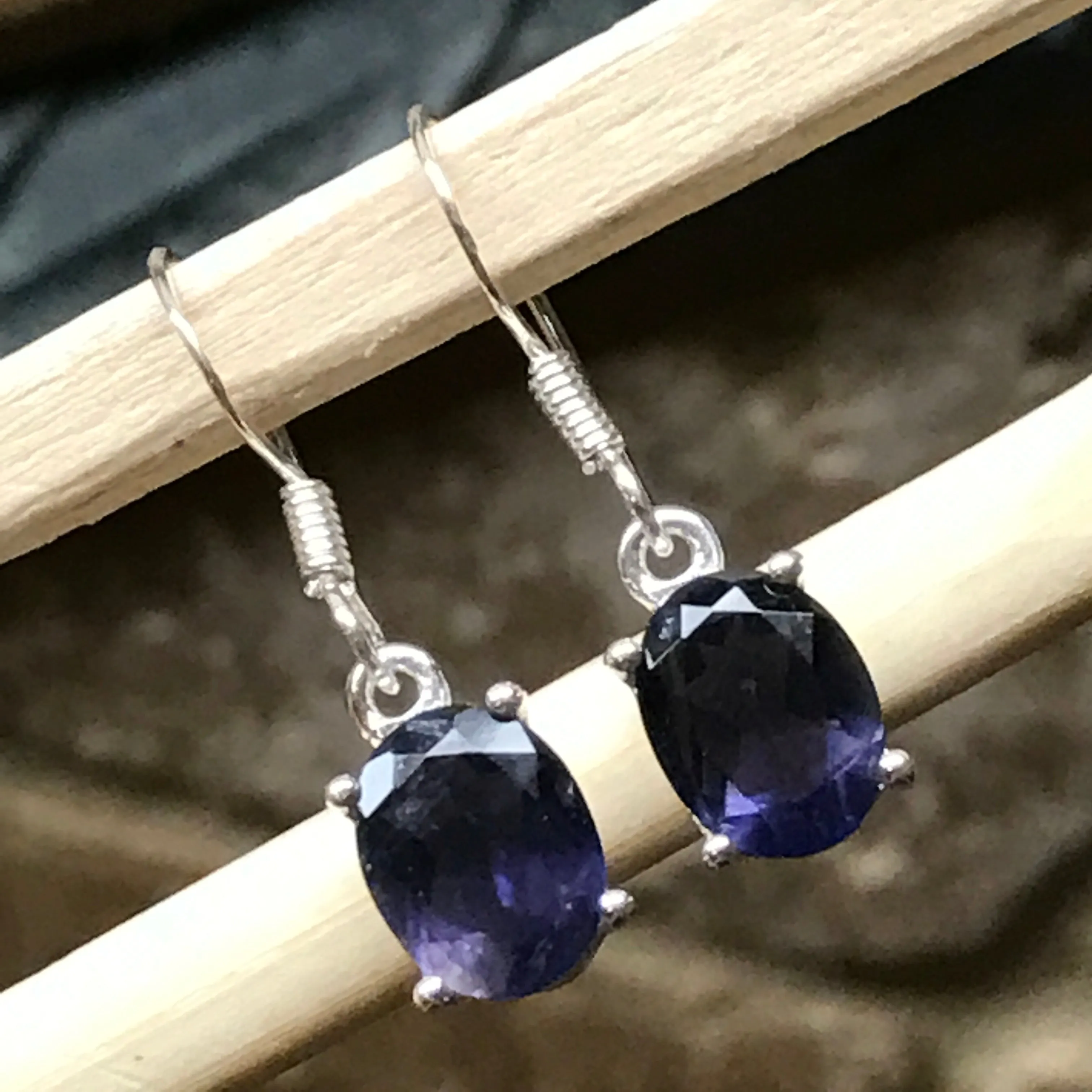 Natural 2.5ct Iolite 925 Solid Sterling Silver Earrings 25mm