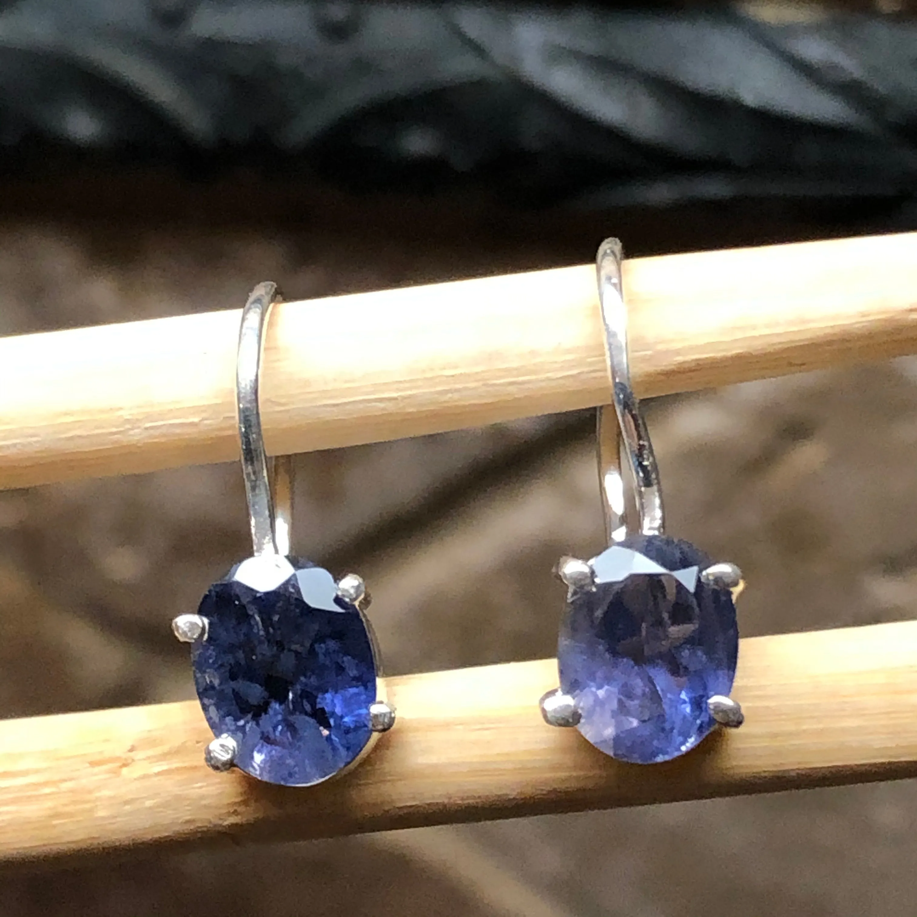 Natural 2.5ct Iolite 925 Solid Sterling Silver Earrings 25mm