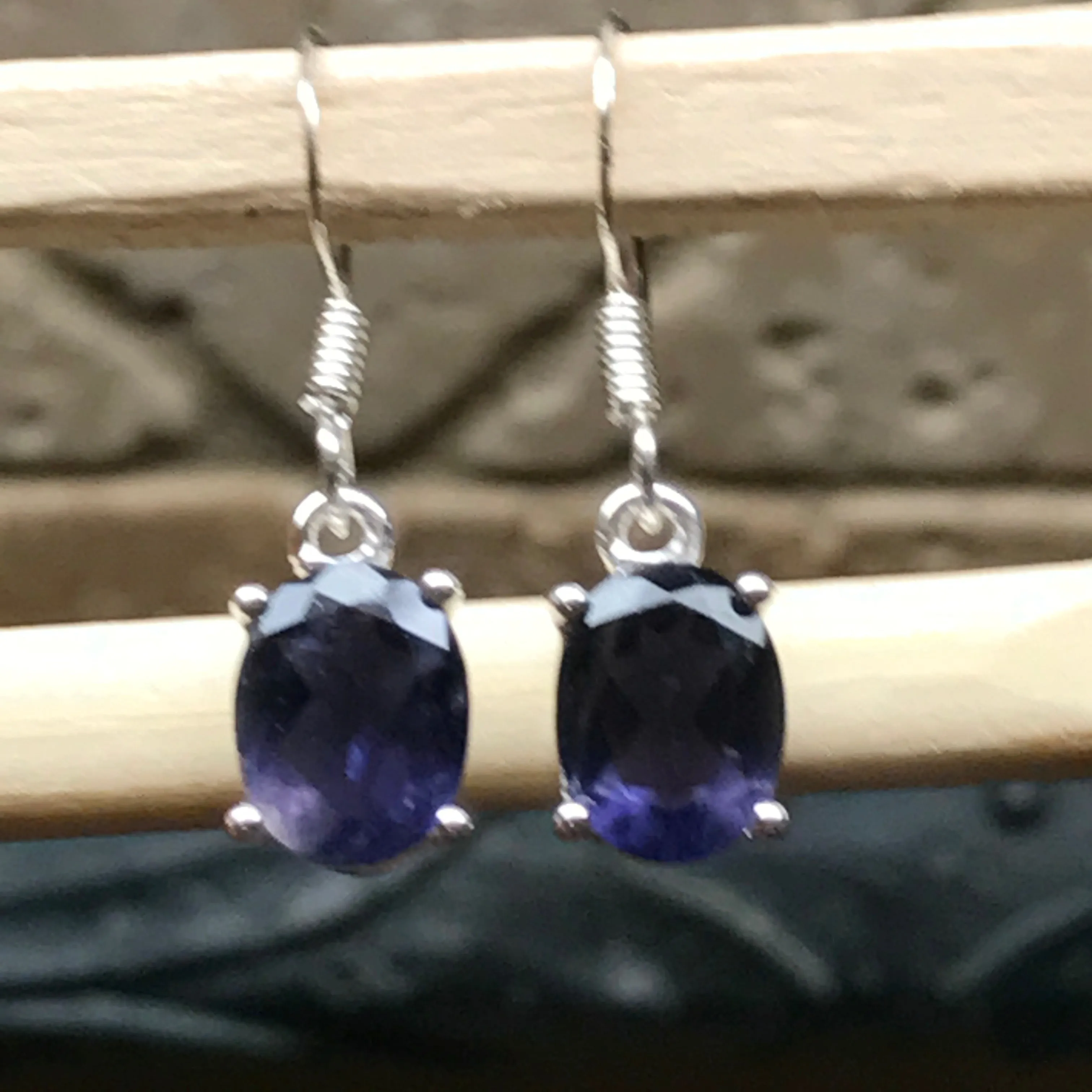 Natural 2.5ct Iolite 925 Solid Sterling Silver Earrings 25mm